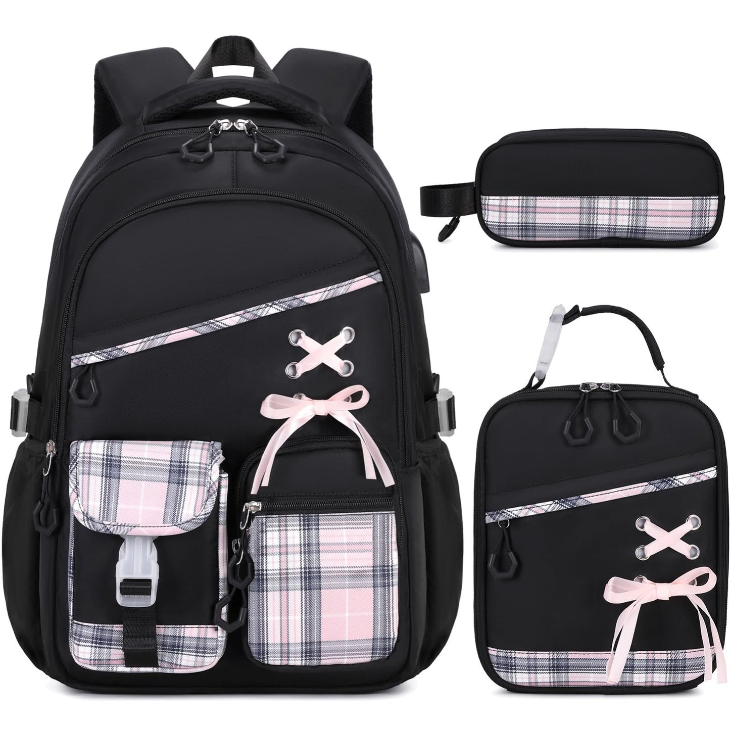 3PCS Girls School Backpack Set with Lunch Box & Pencil Pouch   Stylish & Durable1