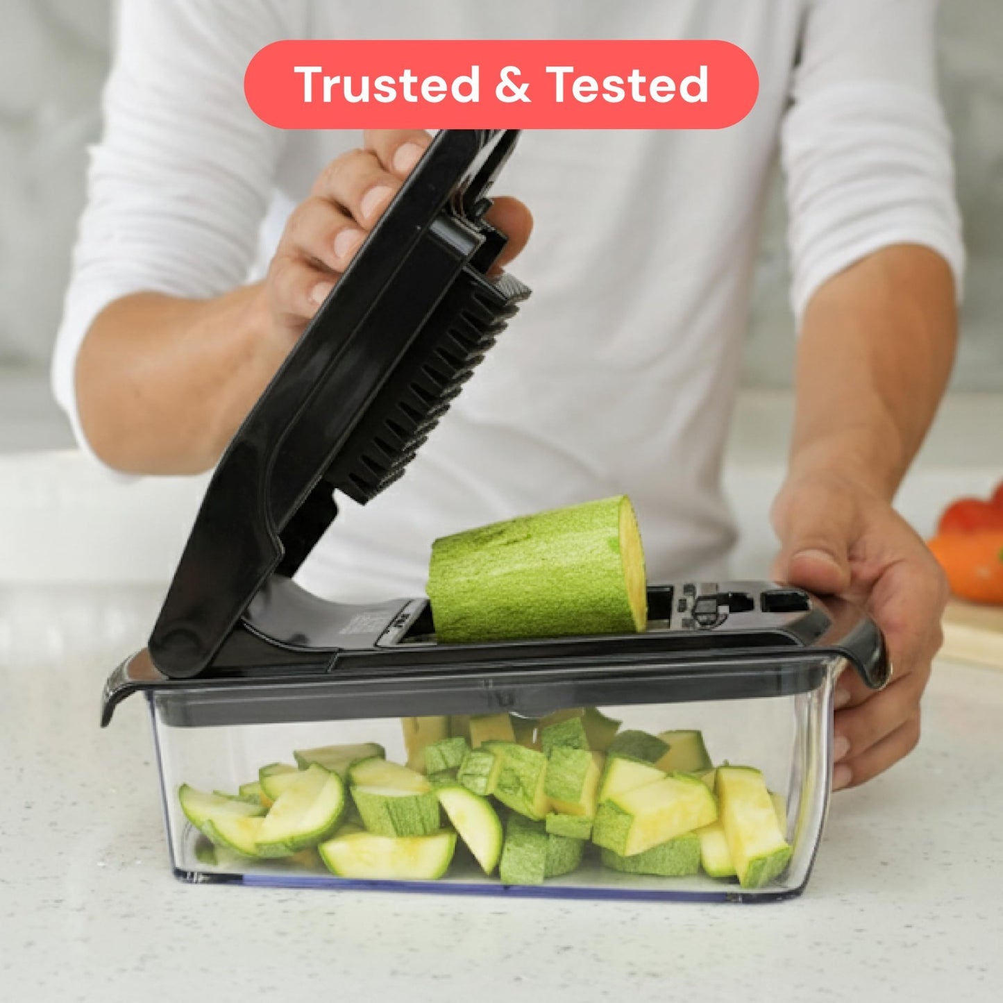 6 in 1 Vegetable Chopper & Mandoline Slicer | Sharp Stainless Steel Blades, All 2