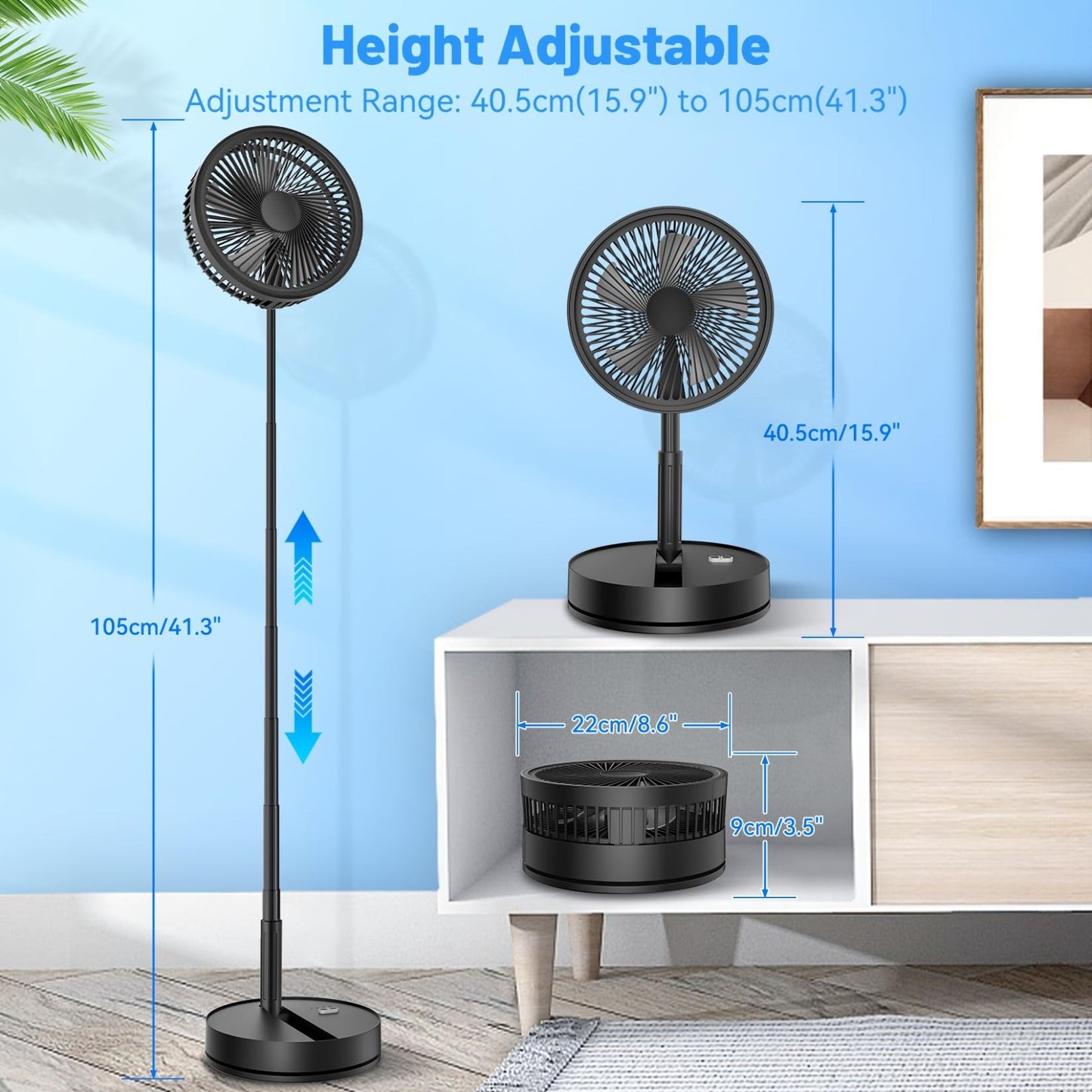 Portable Foldable Oscillating Fan   8.6" Rechargeable Battery USB C Remote Quiet2