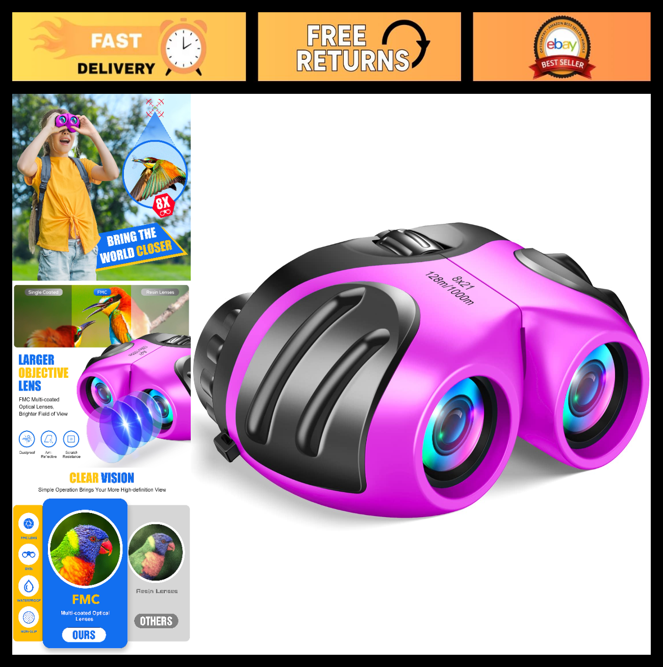 Compact High Resolution Shockproof Binoculars for Kids   Perfect for Outdoor Adv0