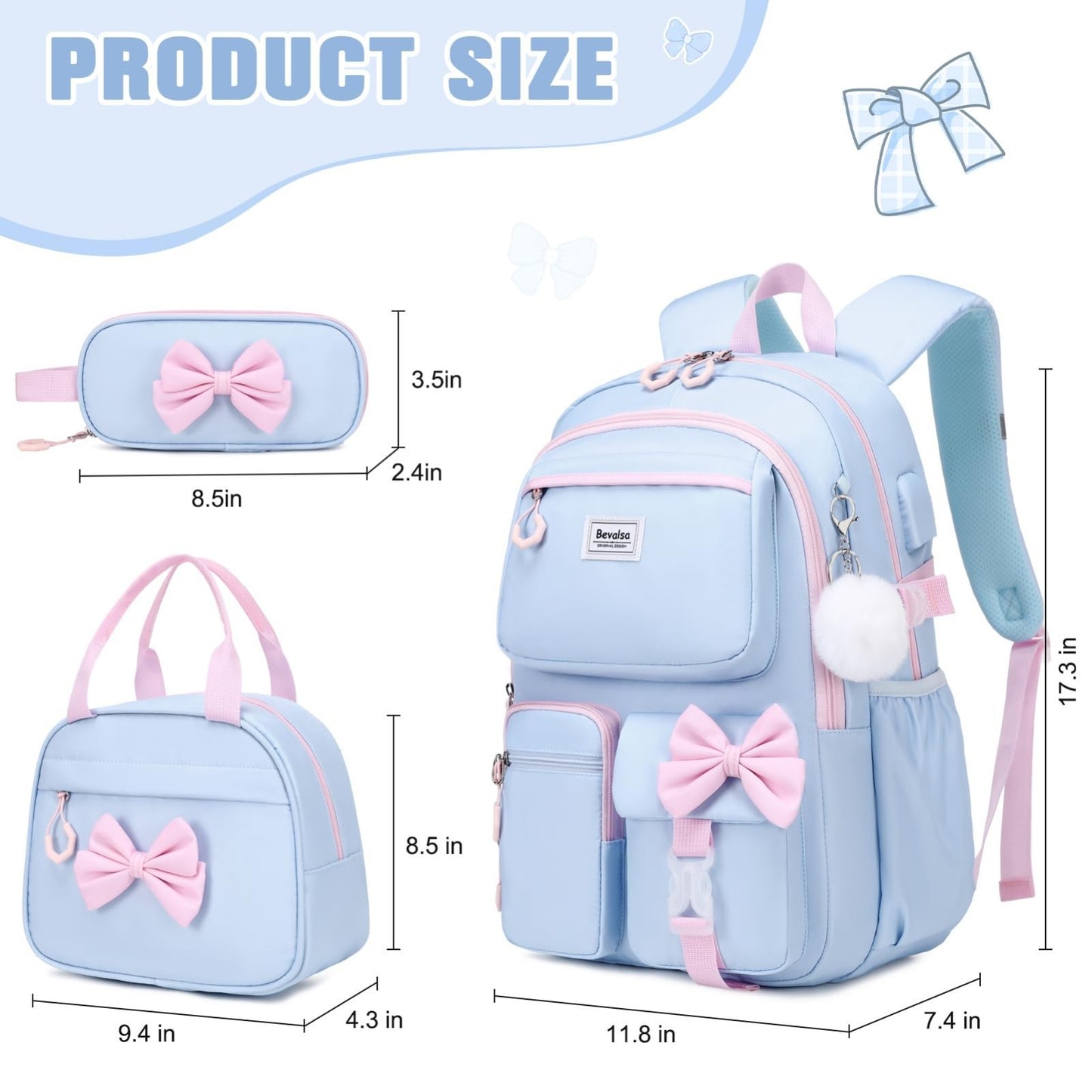 Cute Bow Backpack for Girls   School Bag with Lunch Bag & Pencil Case, Stylish &2