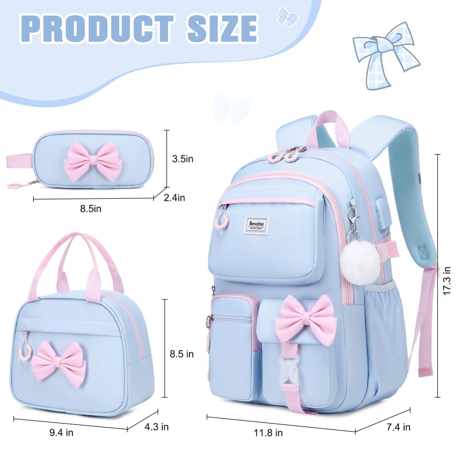 Cute Bow Backpack for Girls   School Bag with Lunch Bag & Pencil Case, Stylish &2