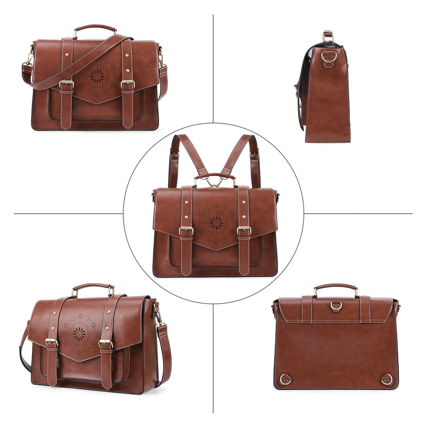 Vegan Leather Laptop Backpack Briefcase for Women, 15.6" Satchel Work Bag - Coff8
