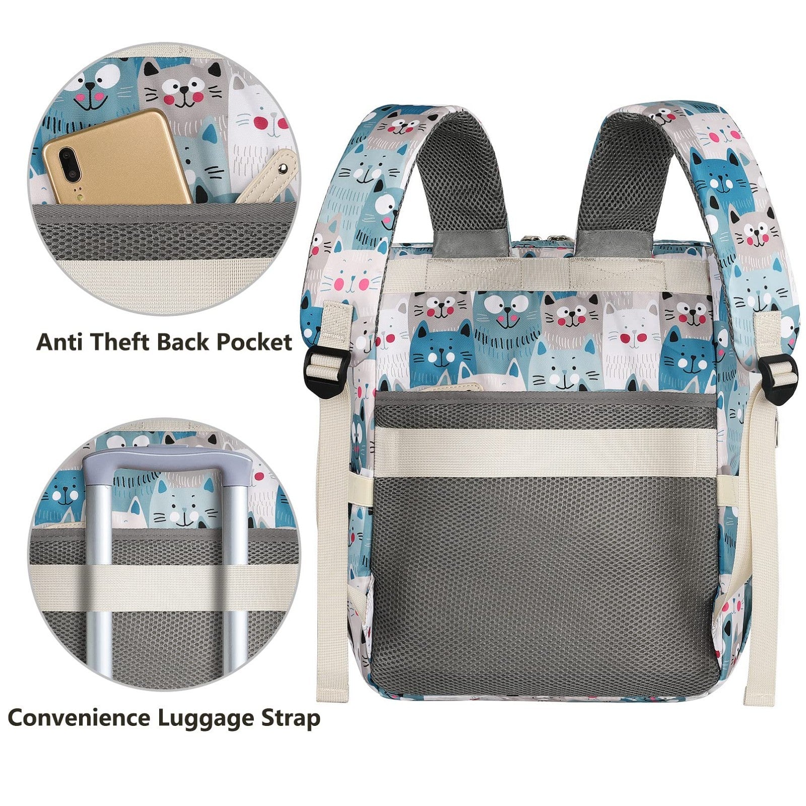 Cute Cartoon Laptop Backpack for Women, 15.6" RFID Anti Theft Travel Bag, Work P4