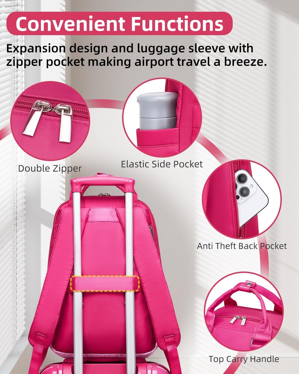 3-Piece Carry-On Luggage Set, 20" Hardshell Suitcases, TSA Lock, Smooth Wheels,6