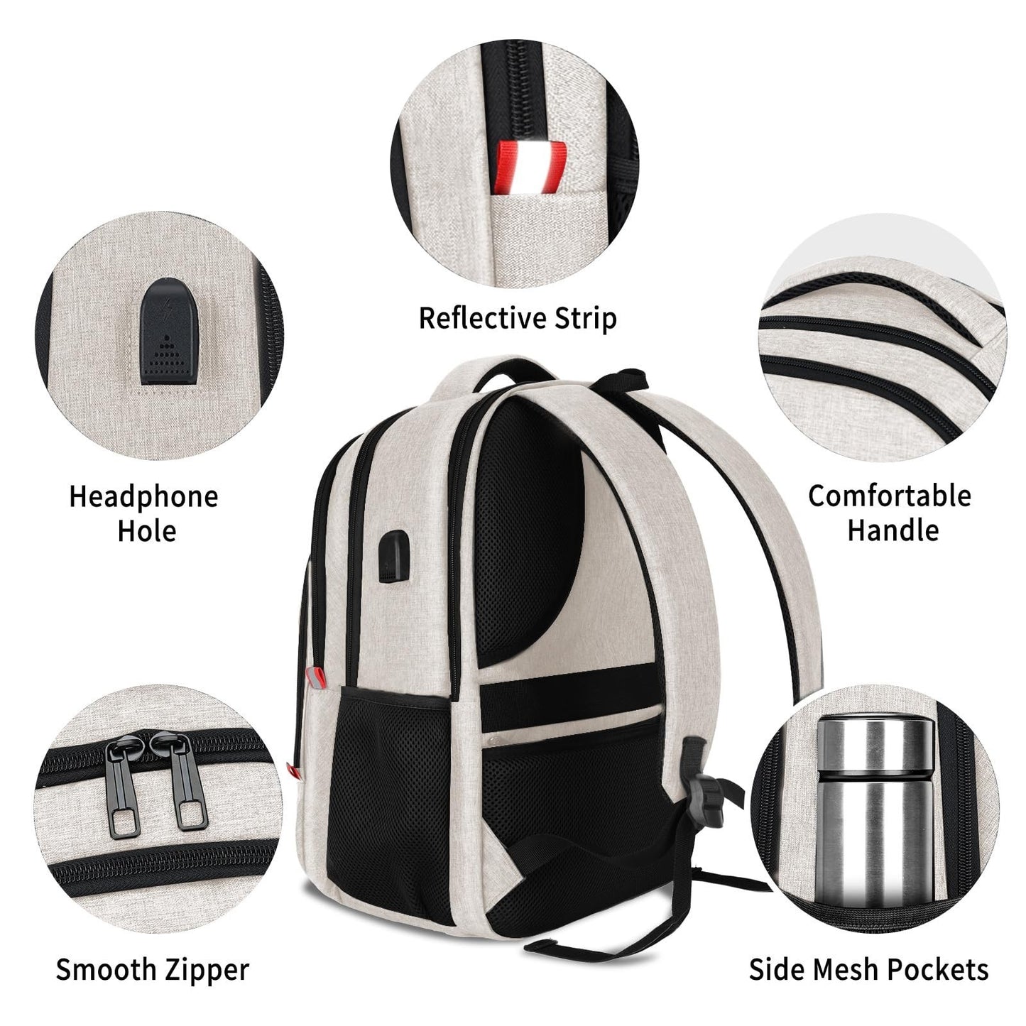 Travel Laptop Backpack for Women   USB Charging, Water Resistant, Fits 15.6"   B5