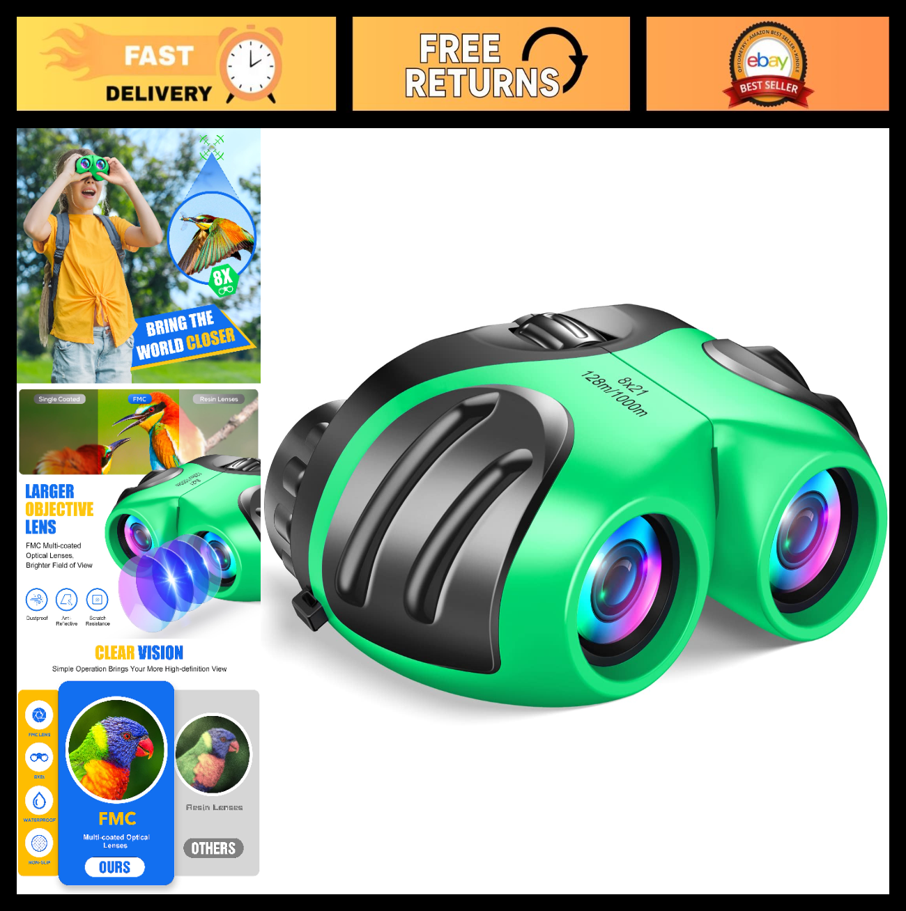 Compact High Resolution Binoculars for Kids   Shockproof, Lightweight, Easy to U0