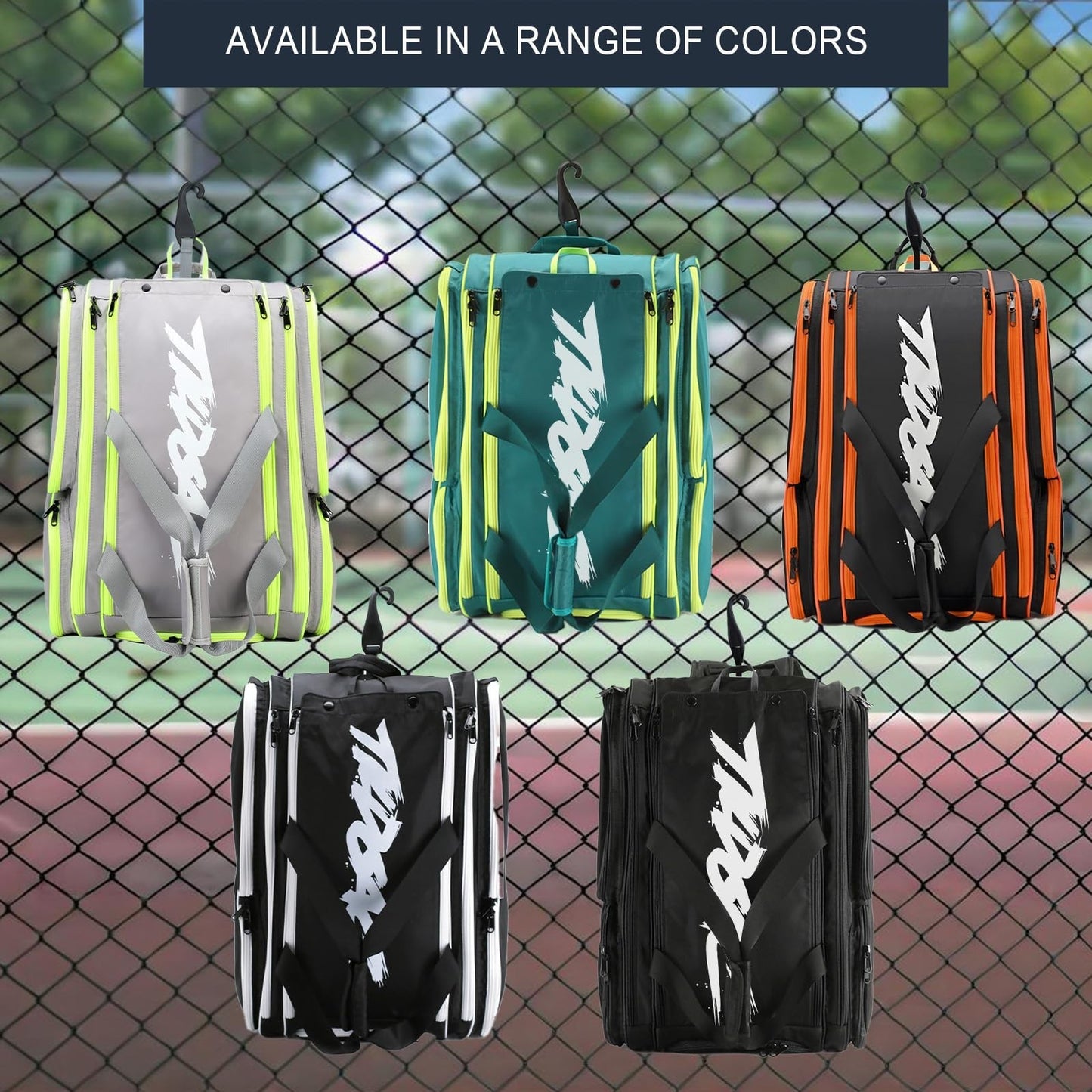 Large Pickleball Paddle Bag for 4 Paddles, Accessories, Shoe Compartment & Hook7
