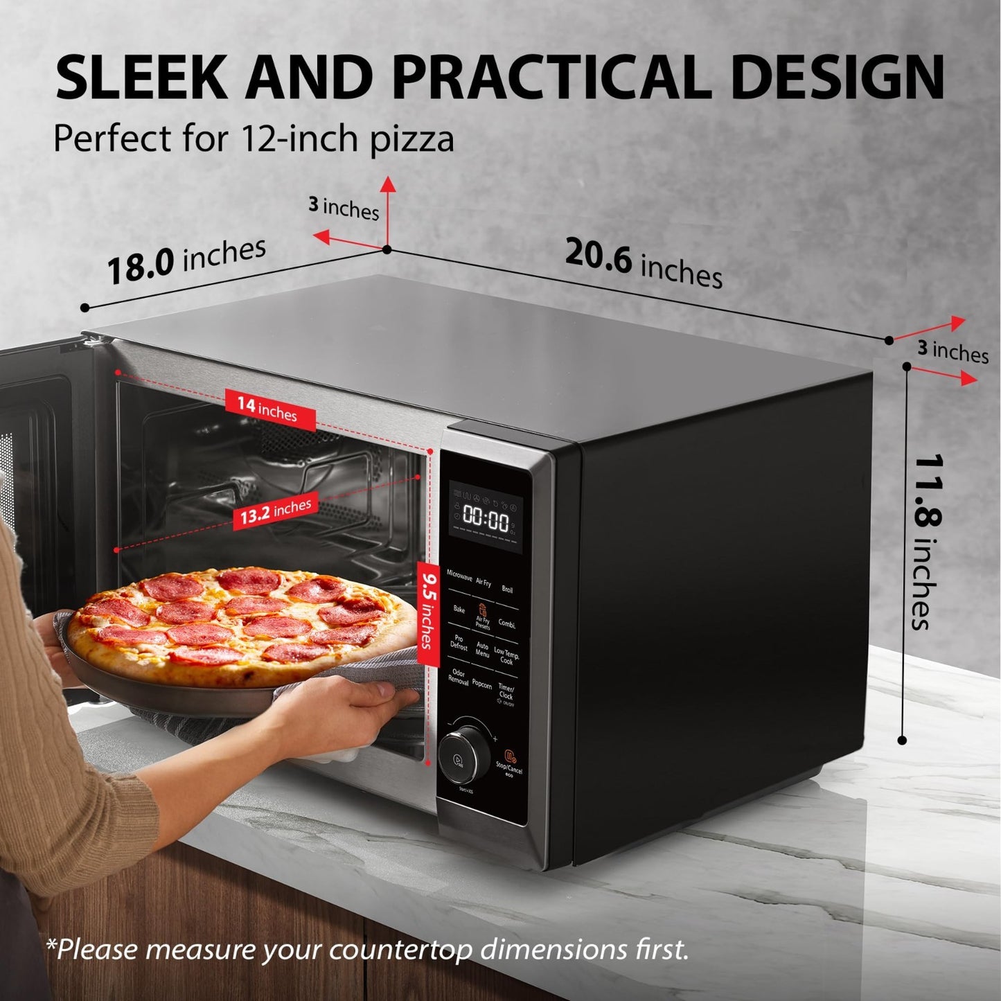 8 in 1 Air Fryer Microwave Combo, 1.0 Cu.Ft, Black Stainless Steel, Convection &2
