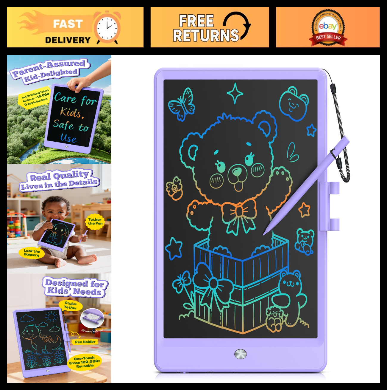10" LCD Writing Tablet for Kids   Electronic Drawing Pad, Doodle Board, Gift for0