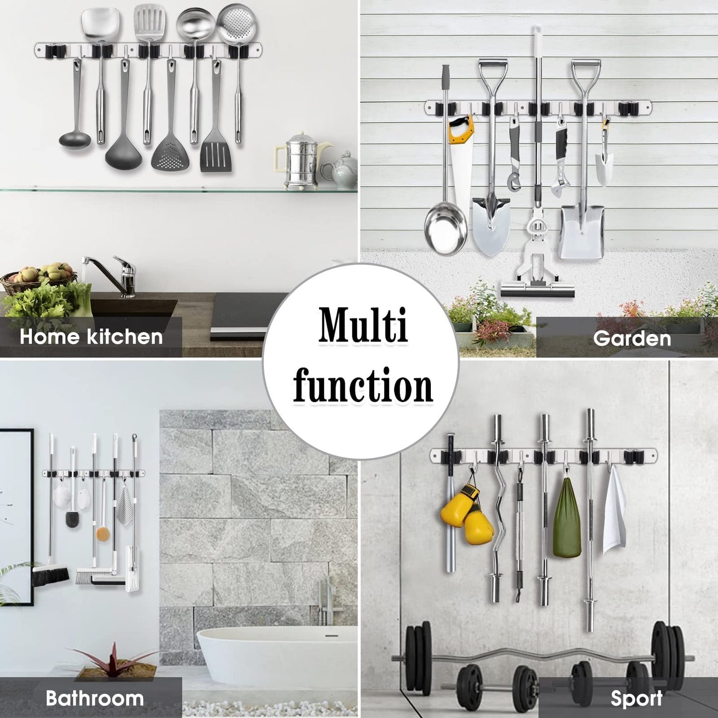 Heavy Duty Wall Mount Broom Holder - 5 Racks & 4 Hooks Mop Organizer Storage6