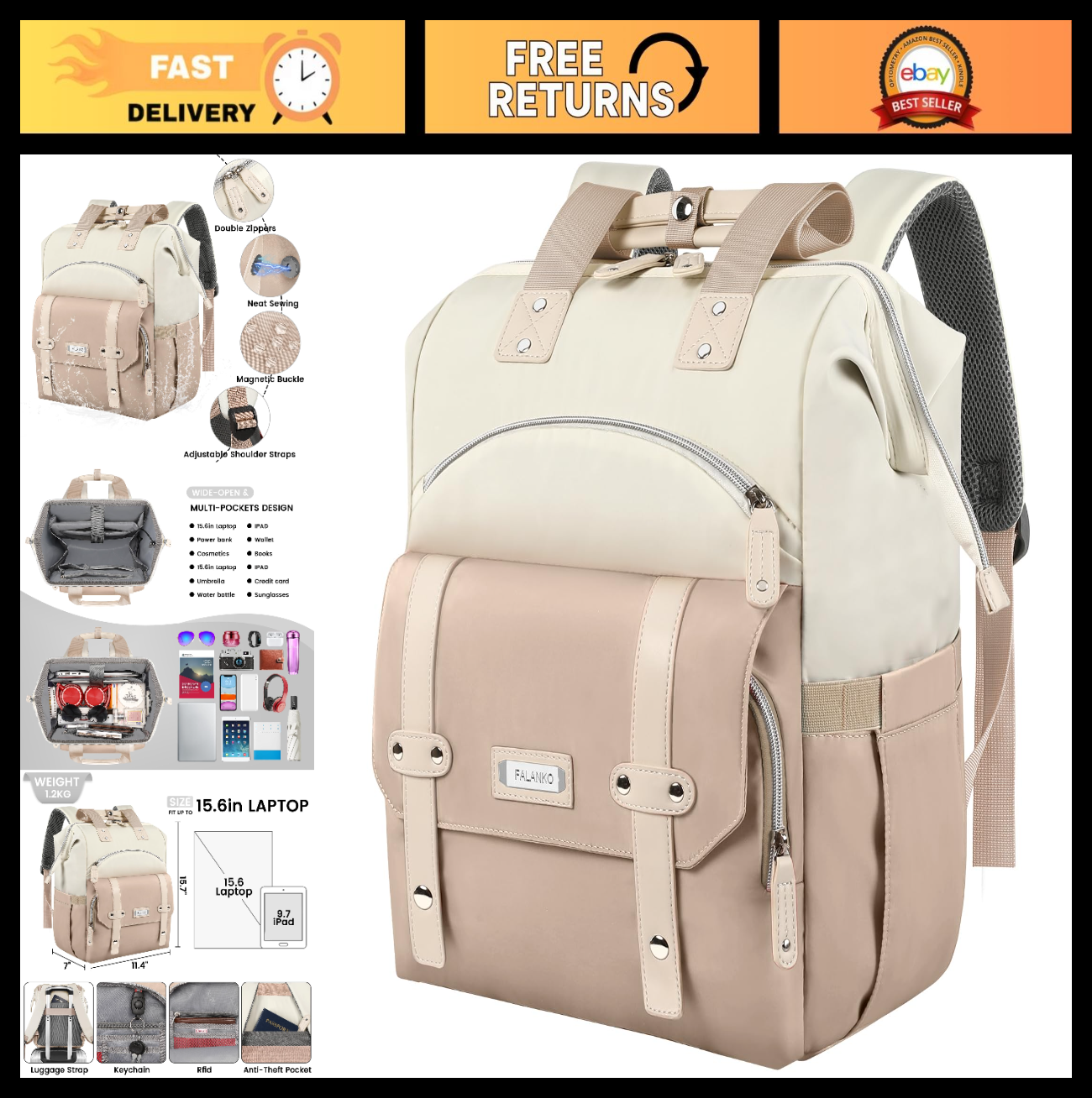 Water-Resistant 15.6" Laptop Backpack for Women - Work, College, Office, Travel0