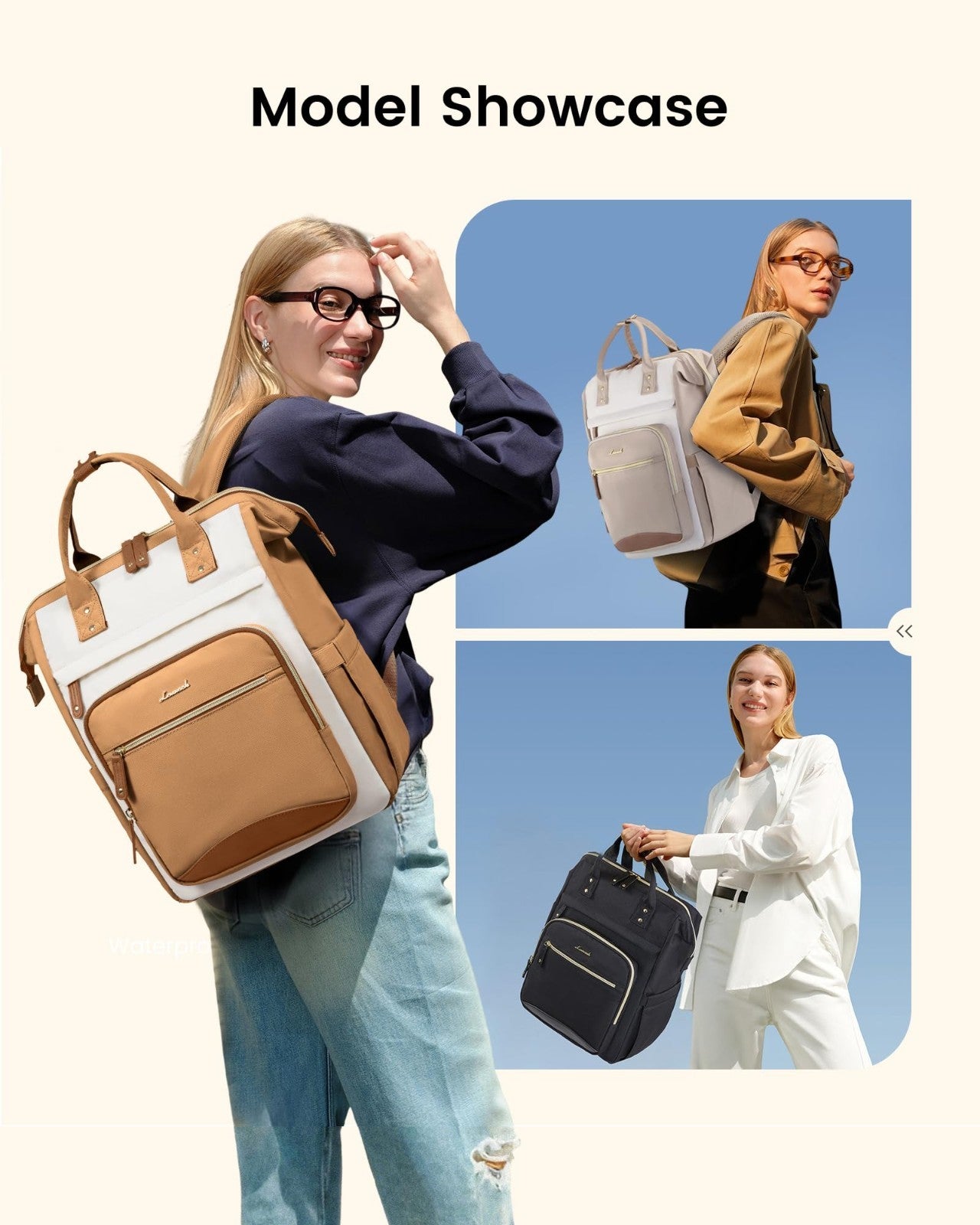 Stylish Women's Laptop Backpack, 15.6" Waterproof Work Bag, Large Capacity, Cup2