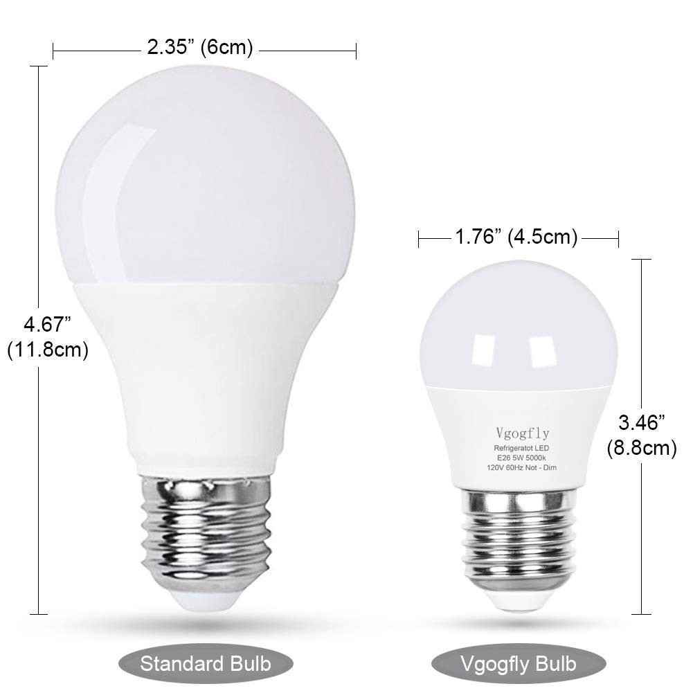 2 Pack LED Fridge Light Bulbs 40W Equivalent Daylight White 5000K Waterproof E264