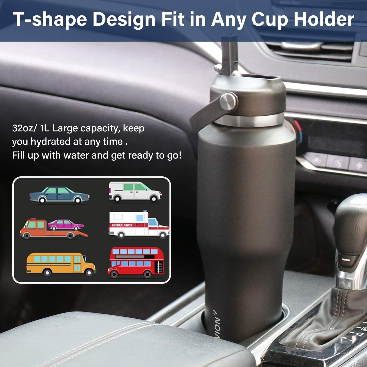 Insulated Travel Water Bottle - Fits Car Cup Holder, Keeps Drinks Hot/Cold 48Hrs5