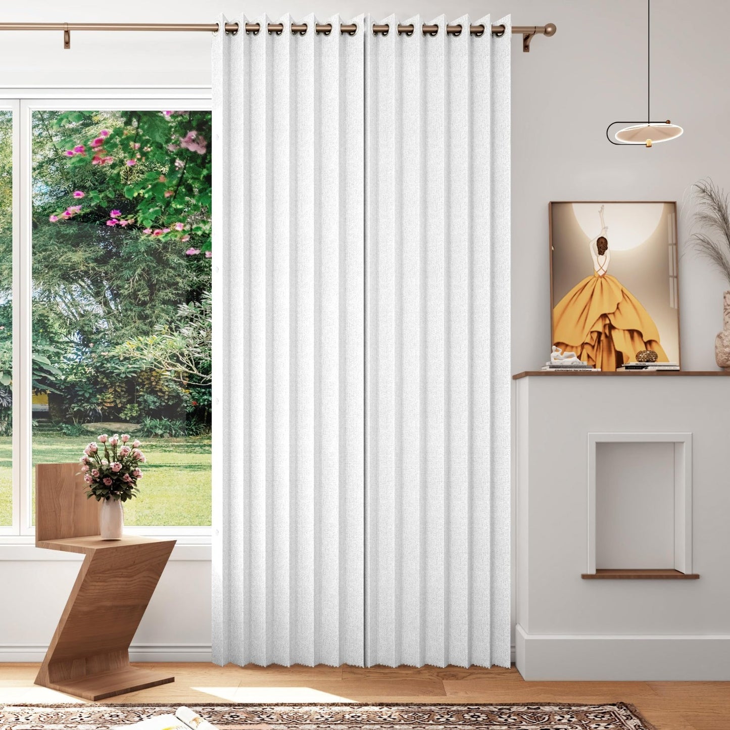 100% Blackout Pleated Curtains, Magnetic Closure, 84" Long, White/Greyish, 1 Pan1