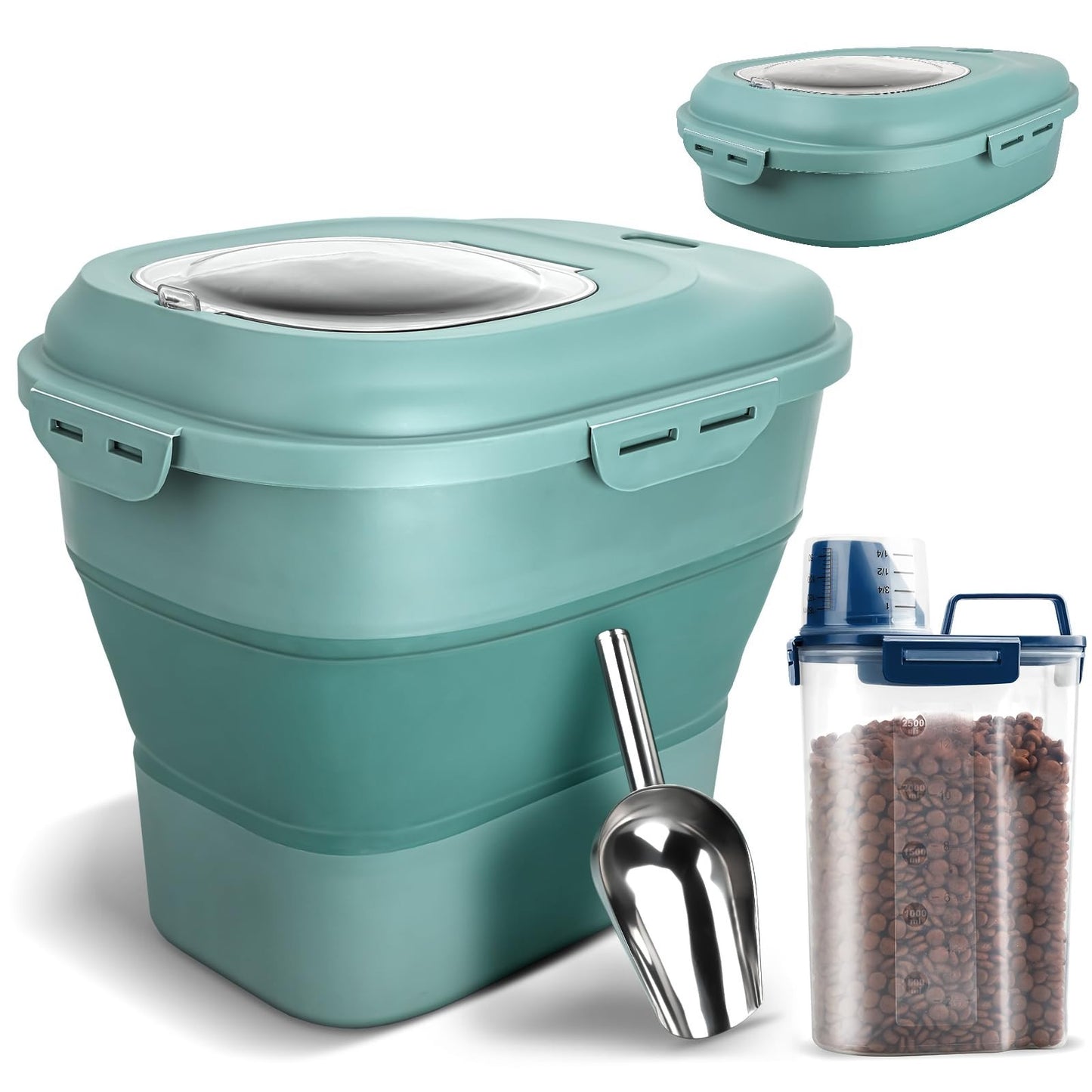 Airtight Dog Food Storage Container, Collapsible 13 30lb with Wheels & Scoop1
