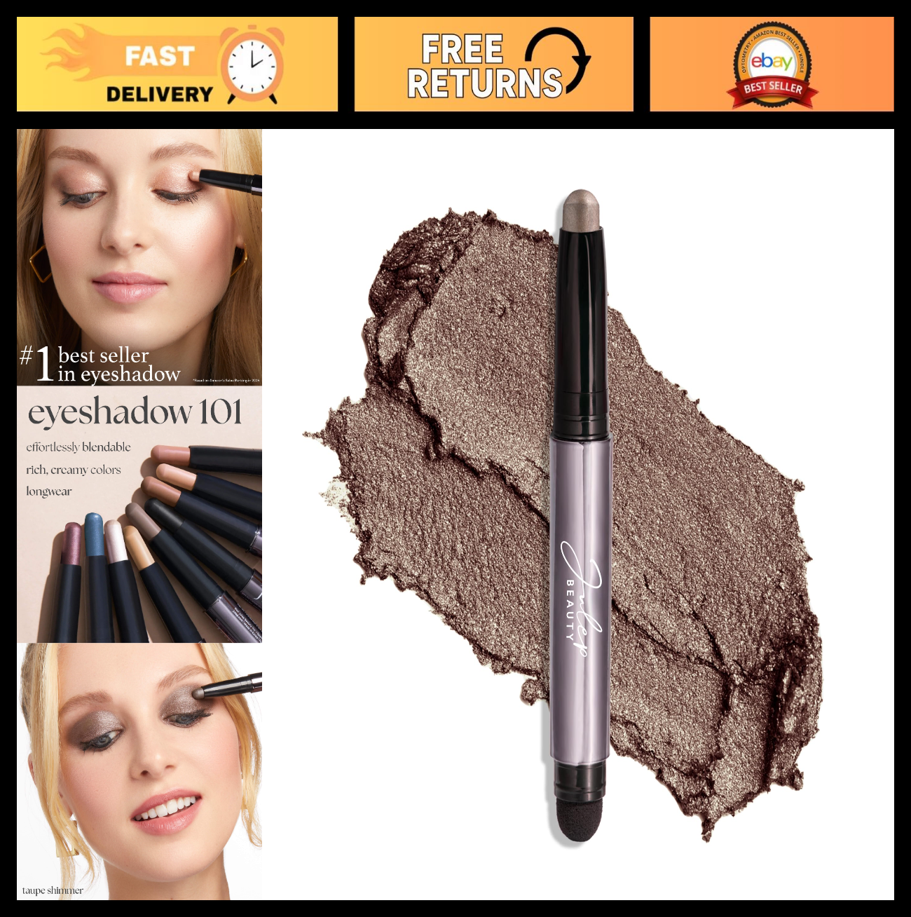 Crème-to-Powder Eyeshadow Stick - Taupe Shimmer, Long-lasting, Easy Application0