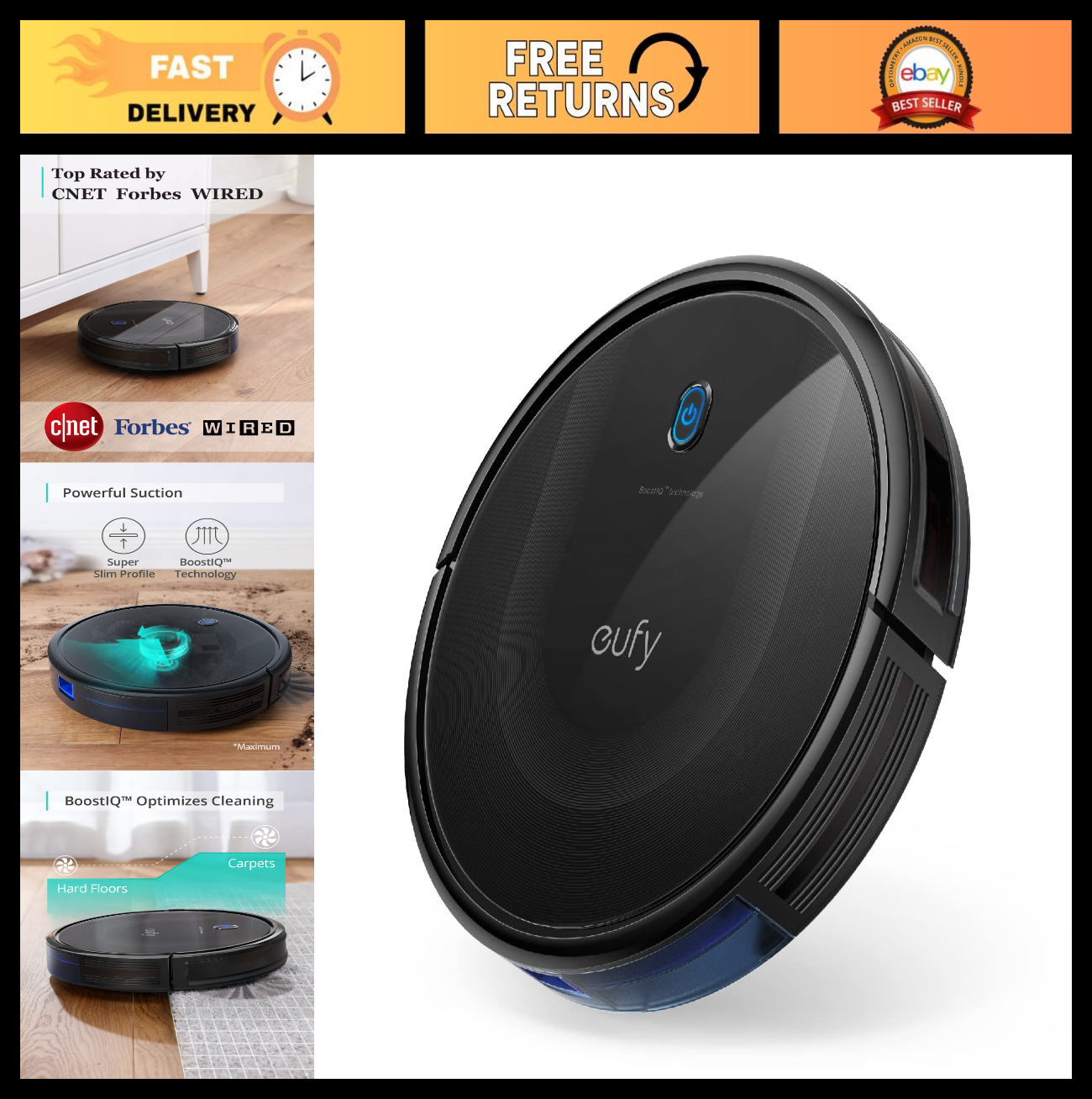 Robot Vacuum Cleaner - Super Thin, Quiet, Self-Charging, Cleans Hard Floors & Ca0