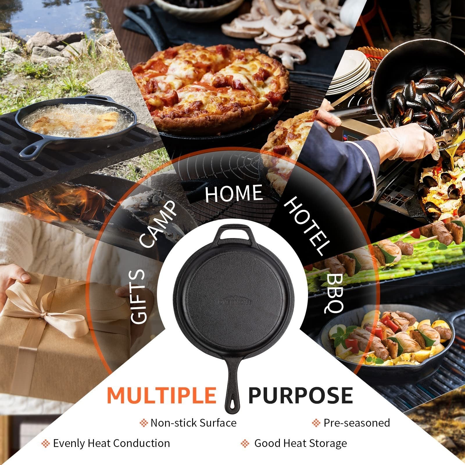Pre-Seasoned Cast Iron Skillet & Dutch Oven Combo - 3.2QT Multi-Cooker Pot6
