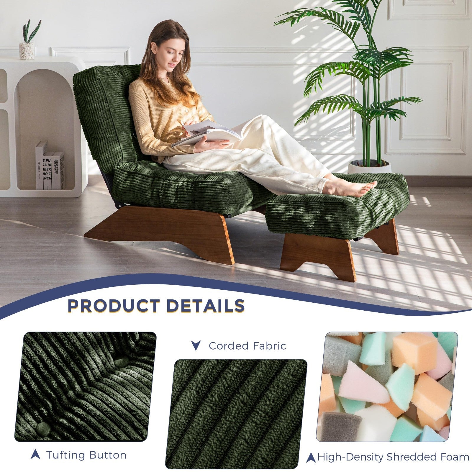 Cozy Tufted Accent Chair with Ottoman, Adjustable Backrest, Modern Recliner for5