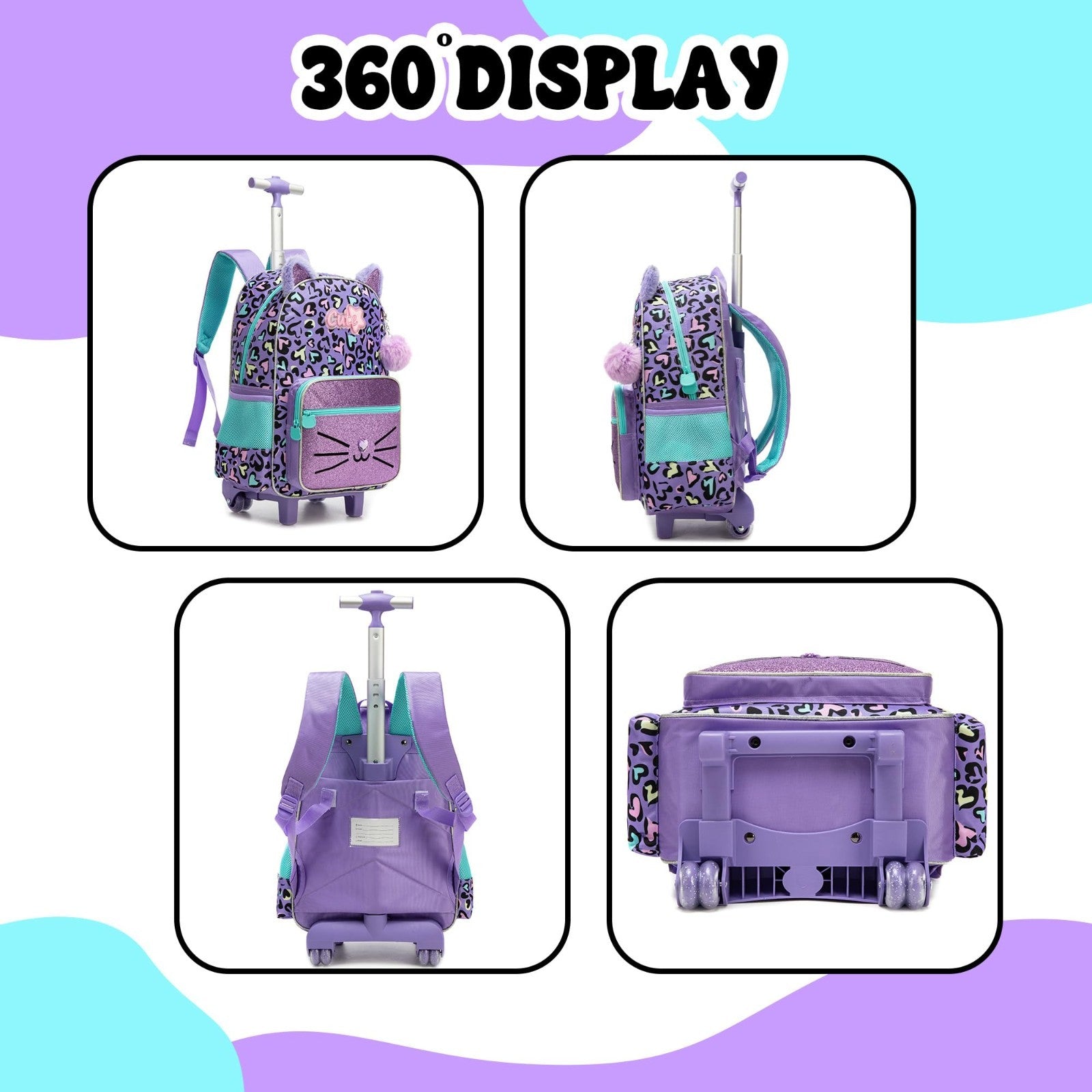 Cute Rolling Backpack for Girls   Wheeled Carry On Bag for Elementary Students3