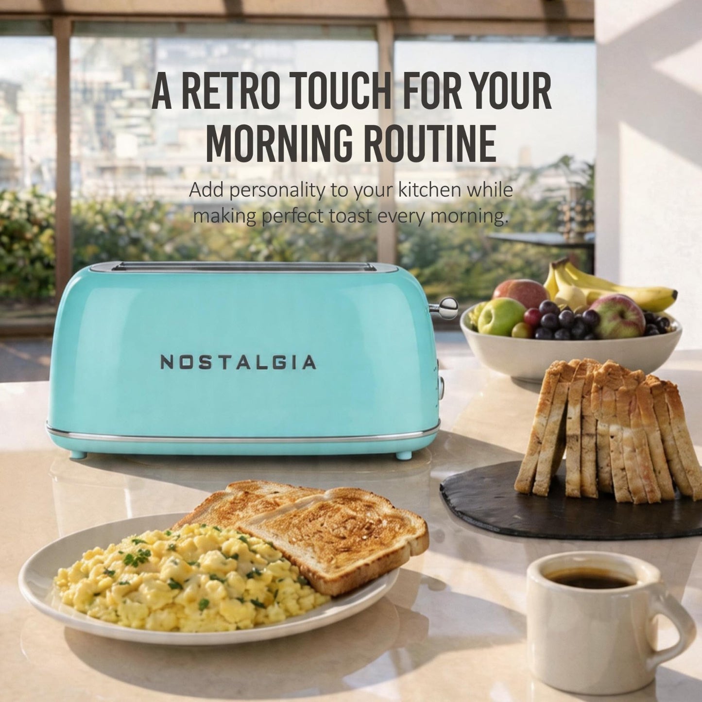 Retro 4 Slice Toaster   Vintage Design, Wide Slots, Crumb Tray, 6 Toast Levels,2