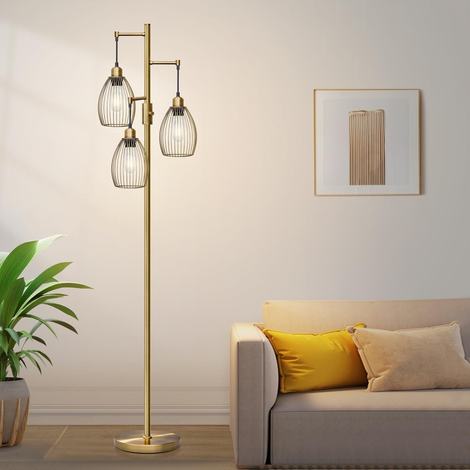 Dimmable Floor Lamp with 3 LED Edison Bulbs, Industrial Farmhouse Style, Tall Te6