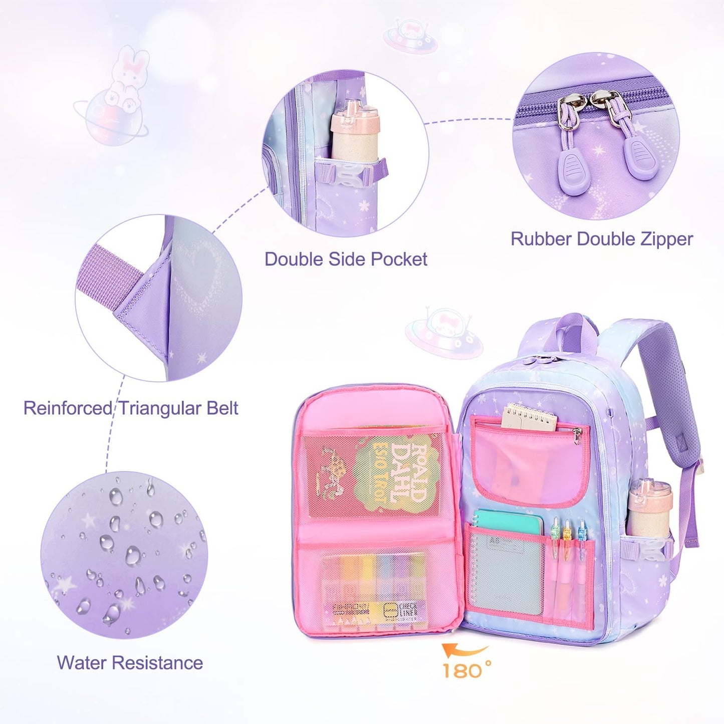 Kawaii Bunny Girls Backpack Set, 4PCS School Bags with Tote, Lunch Box & Pencil5