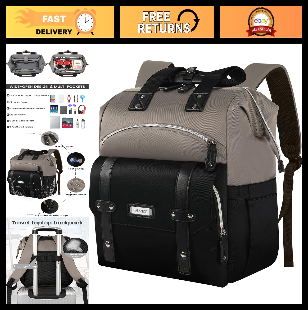 Stylish 15.6" Laptop Backpack for Women   RFID Anti Theft College Work Bag, Grey0