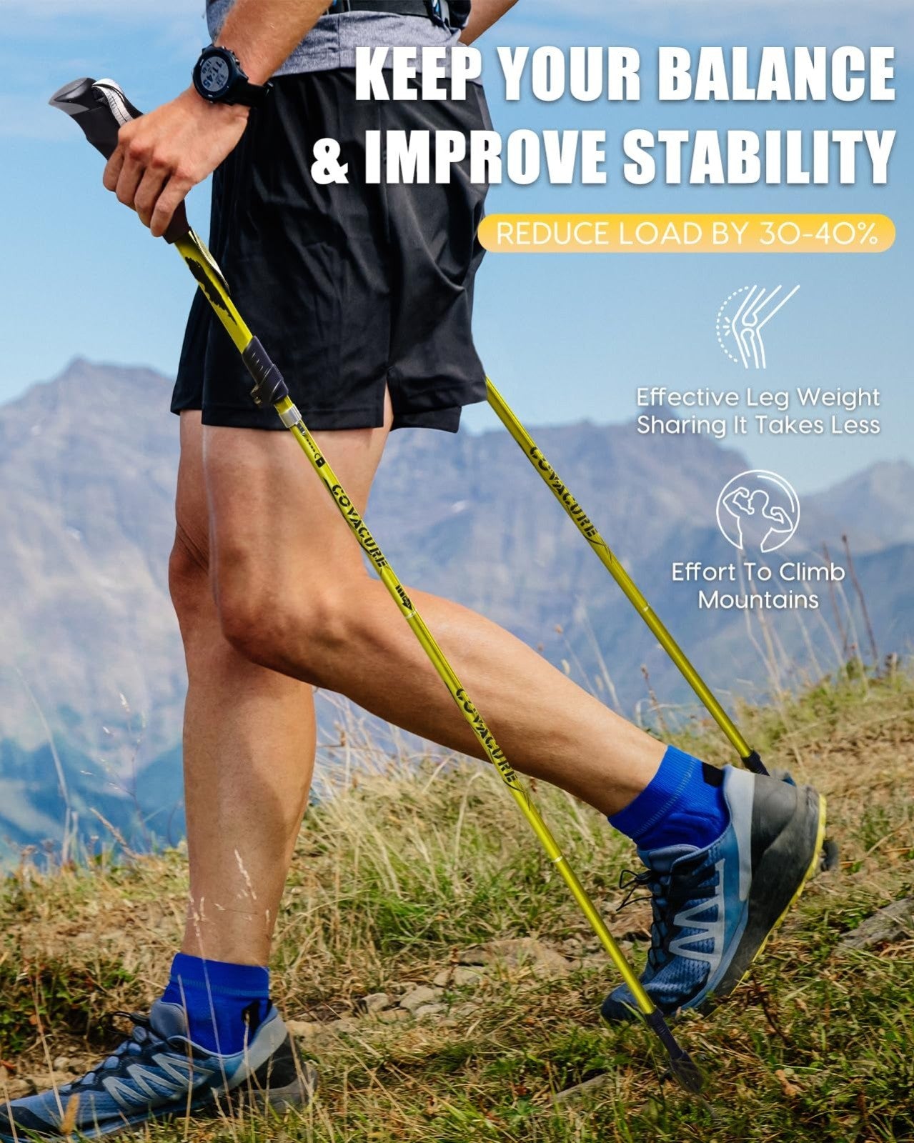Collapsible Trekking Poles - Lightweight Aluminum Walking Sticks for Hiking, Cam2