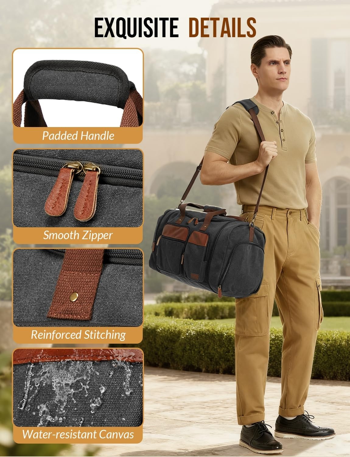 Expandable 50L Canvas Duffle Bag for Travel   Dark Grey, Lightweight & Durable4
