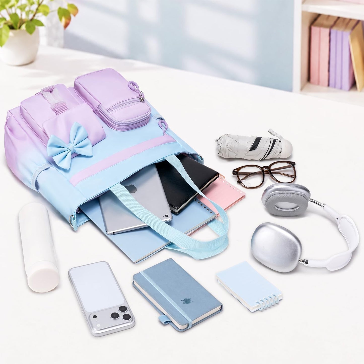 Cute Bow Backpack for Girls   School Bag with Lunch Bag & Pen Case, Stylish & Fu3