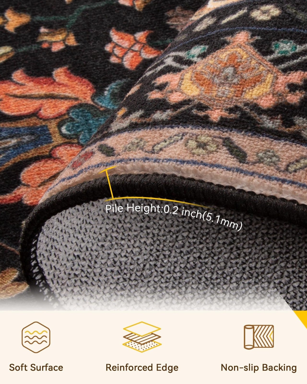 Washable 8'x10' Area Rug   Non Slip, Water Repellent, Pet Friendly, Vintage Flor3