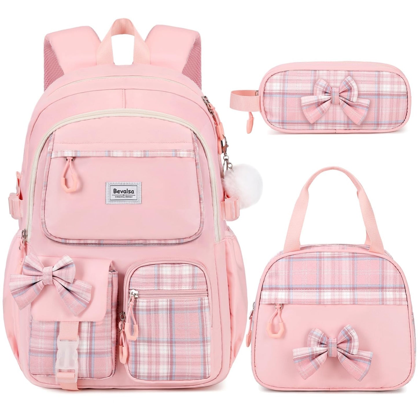 Cute Bow Backpack for Girls, School Bag Set with Lunch Bag & Pencil Case1