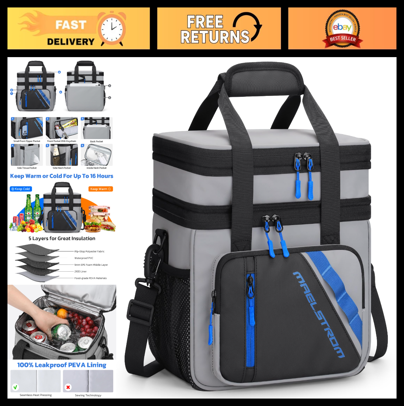 Insulated Lunch Bag 20L Cooler | Expandable, Leakproof, Portable for Work/Travel0