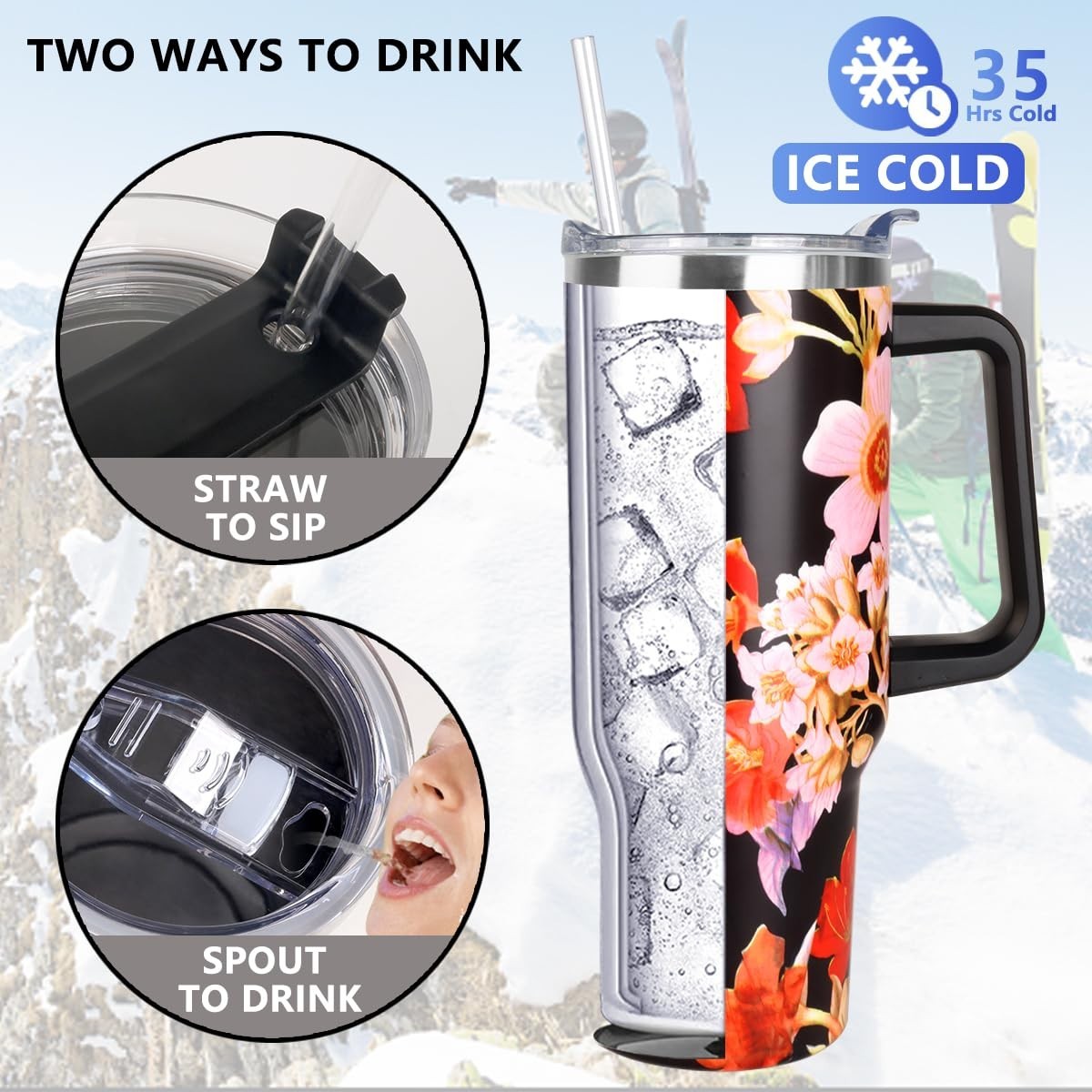 40 oz Insulated Tumbler with Handle & Straw   Leak Proof Travel Mug, Dishwasher3