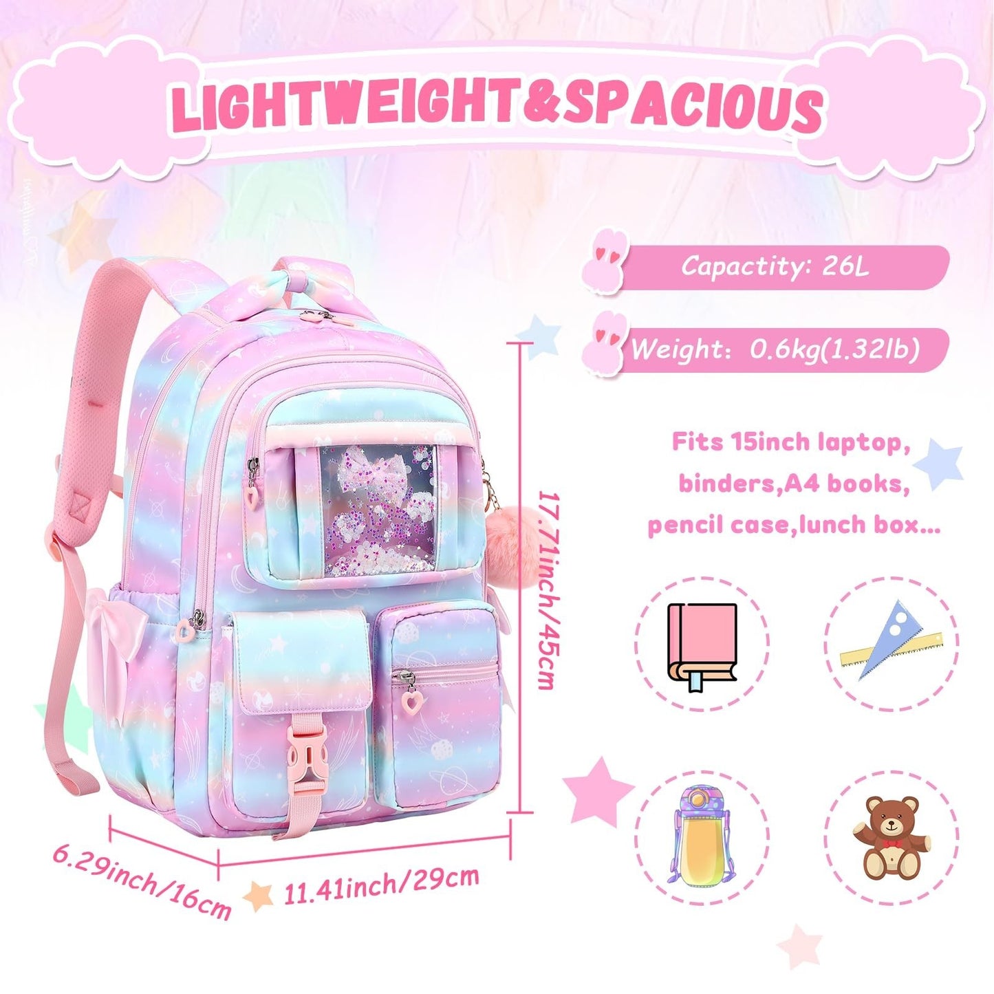 Girls' Pink Planet Backpack - Kids School Book Bag for Elementary & Primary Use3