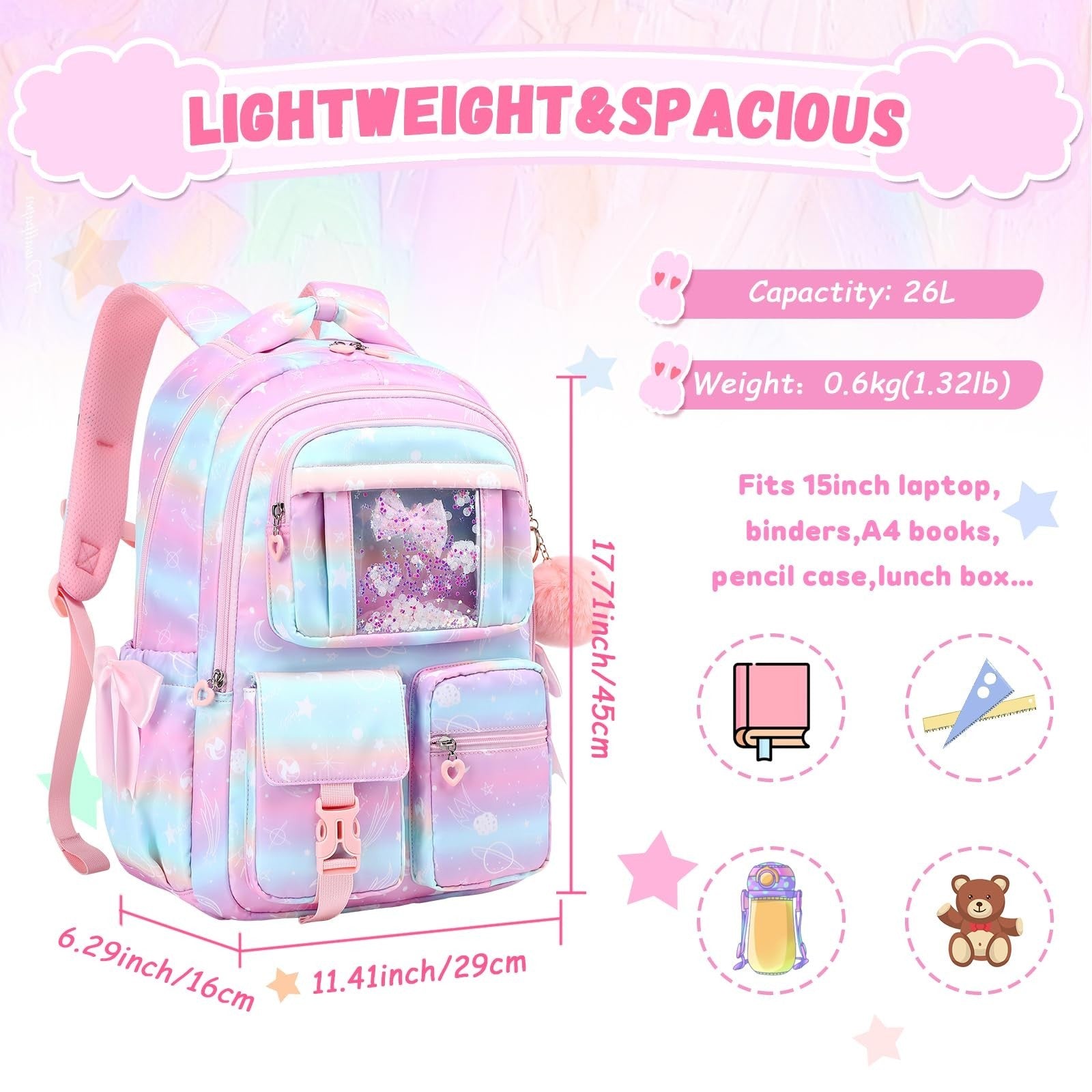 Girls' Pink Planet Backpack - Kids School Book Bag for Elementary & Primary Use3