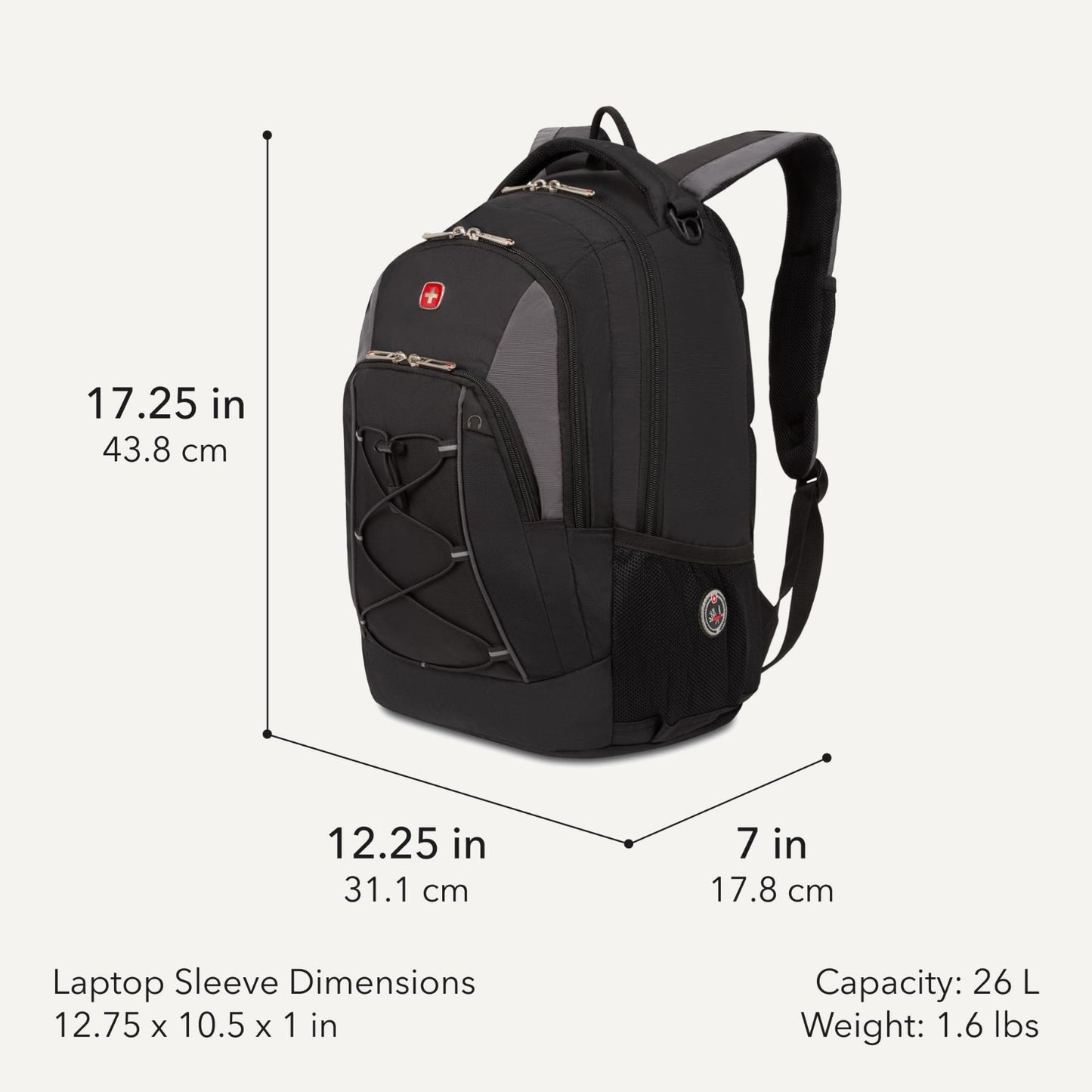 Bungee Backpack 17 Inch, Black/Grey, Durable Travel Bag with Multiple Pockets1
