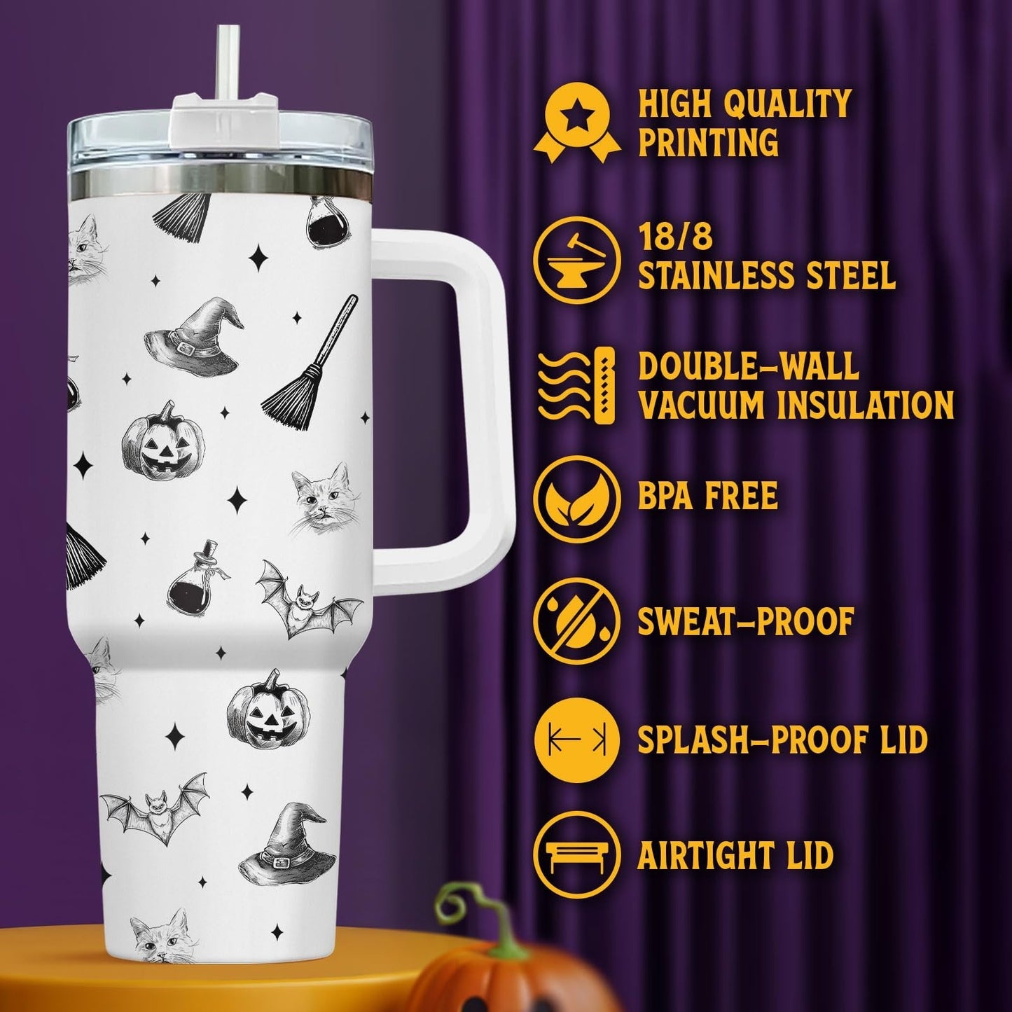 34oz Insulated Witches Brew Coffee Tumbler with Handle & Straw   Perfect Gift!4