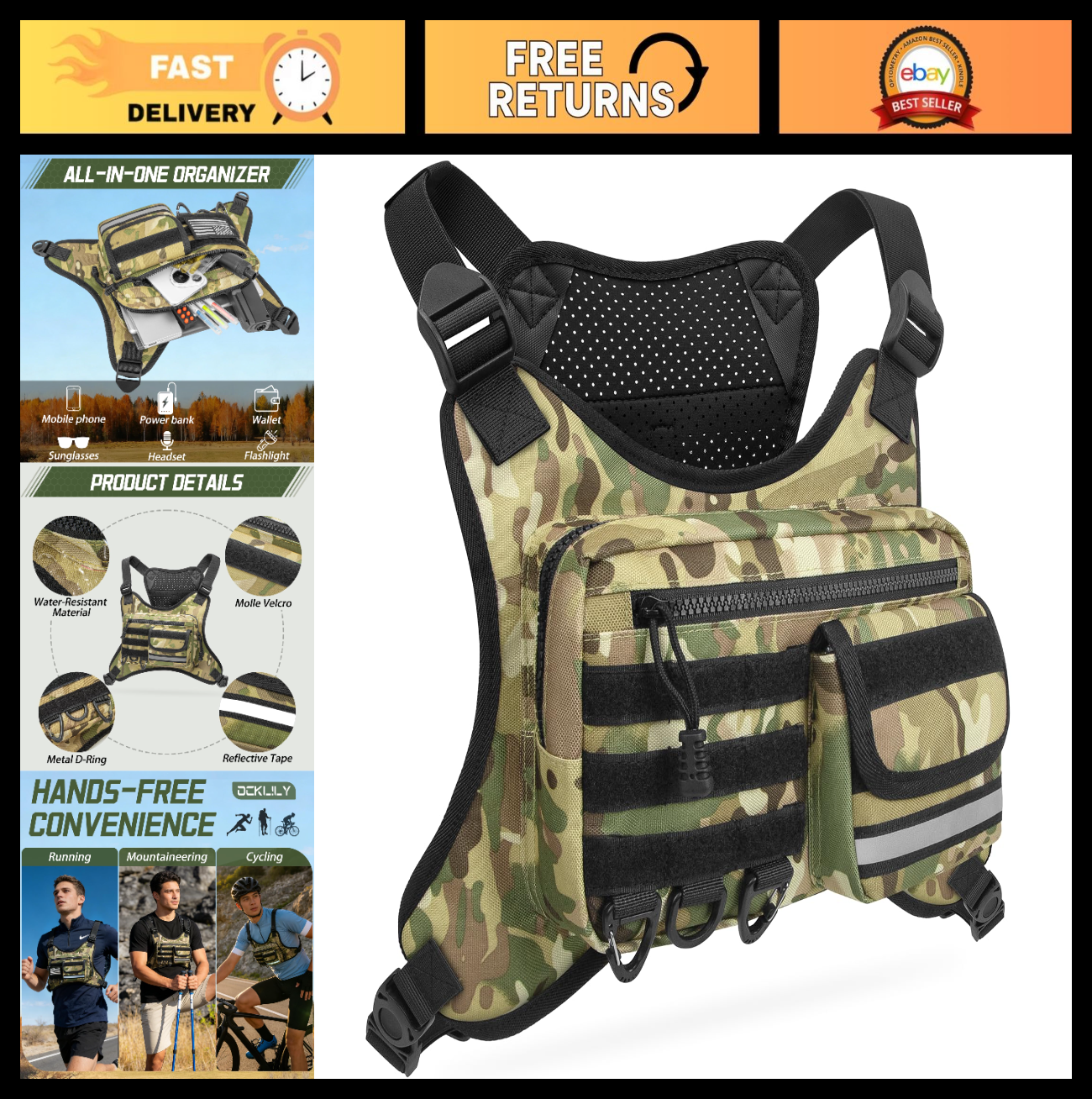 Optimized eBay Title:  "Unisex Chest Bag for Outdoor Sports - Running, Cycling,0