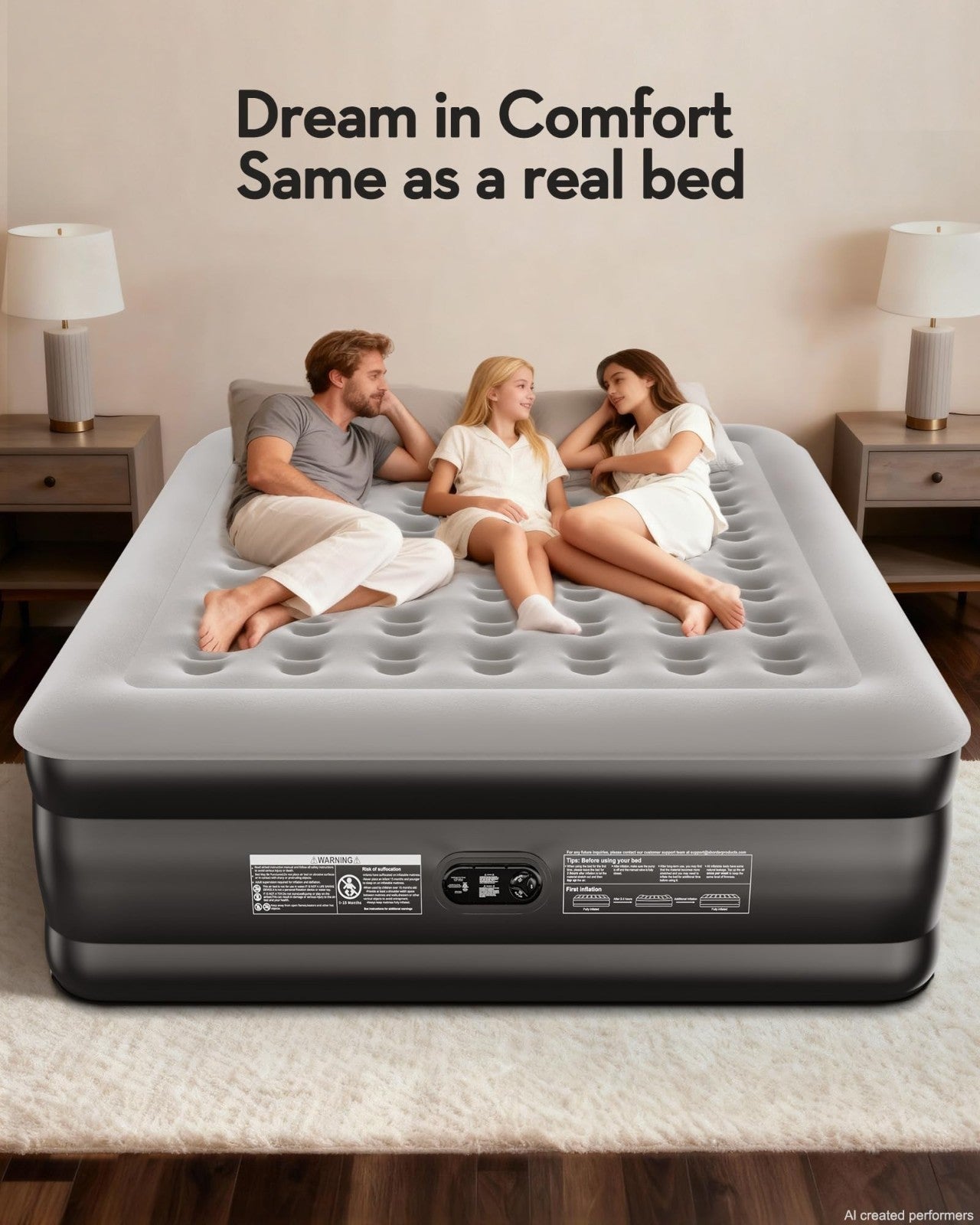 20" Raised California King Air Mattress with Built in Pump, 1000lb Capacity, Ext3