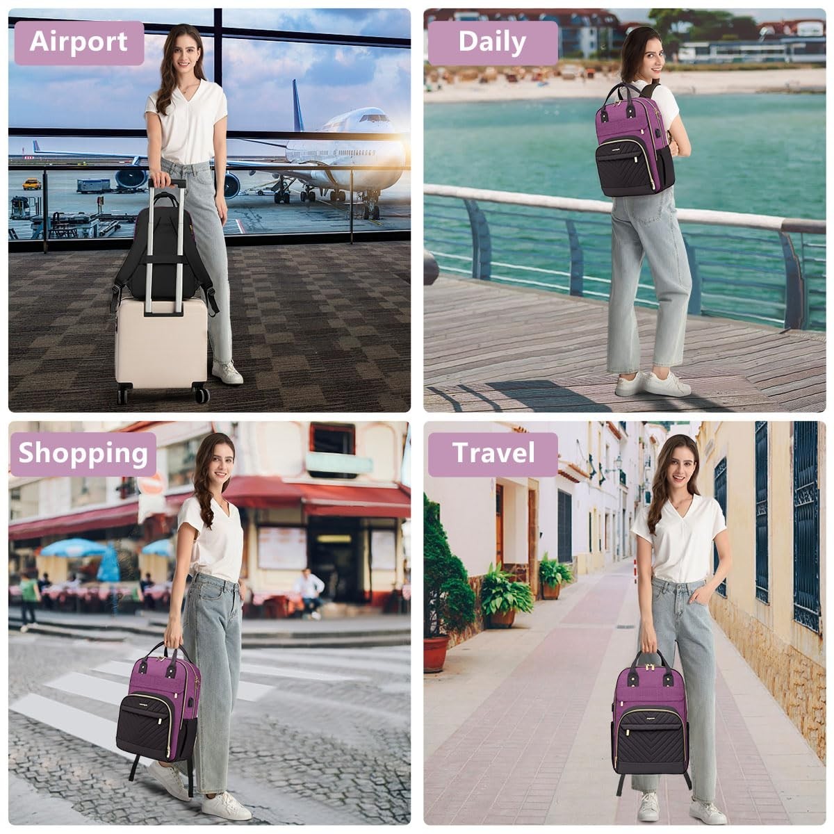 Stylish 15.6" Laptop Backpack for Women   Waterproof Travel Bag with USB Charger4