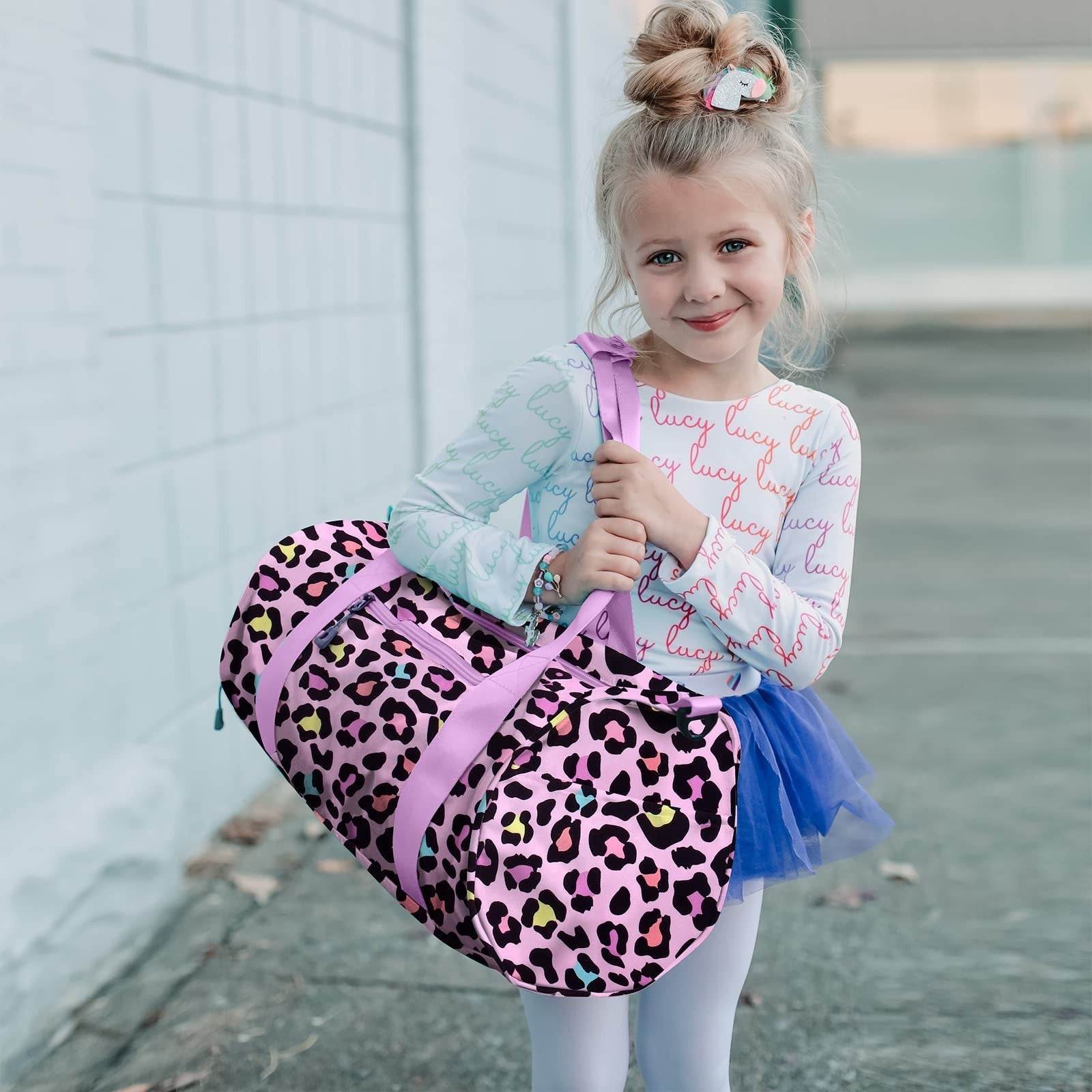 Girls Cheetah Duffle Bag - Pink Weekender Overnight Bag for Kids Ages 6-81