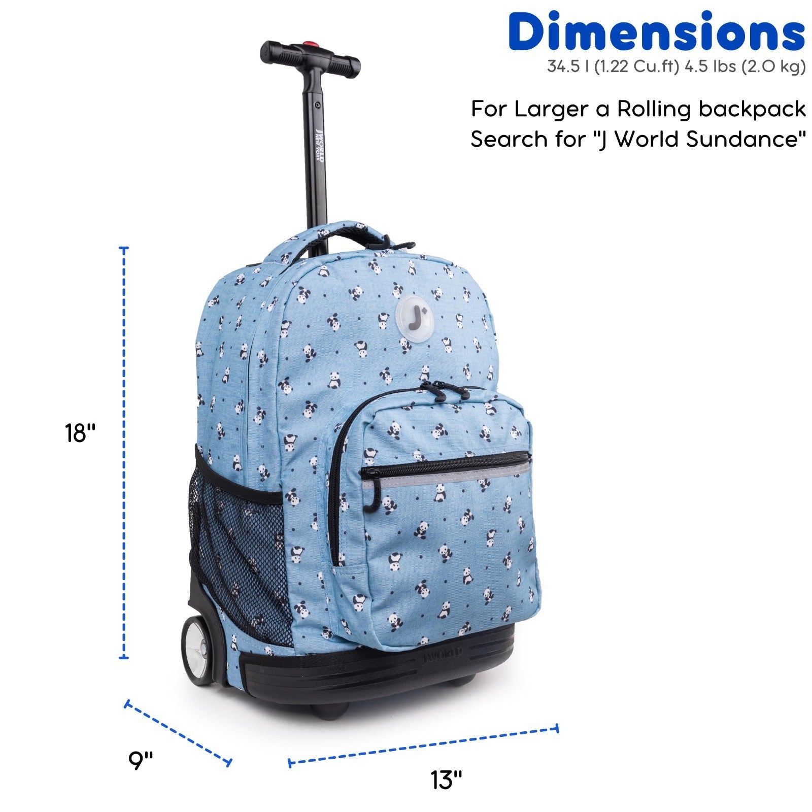 Kids Rolling Backpack with Wheels, Panda Design, School Bookbag for Boys & Girls2
