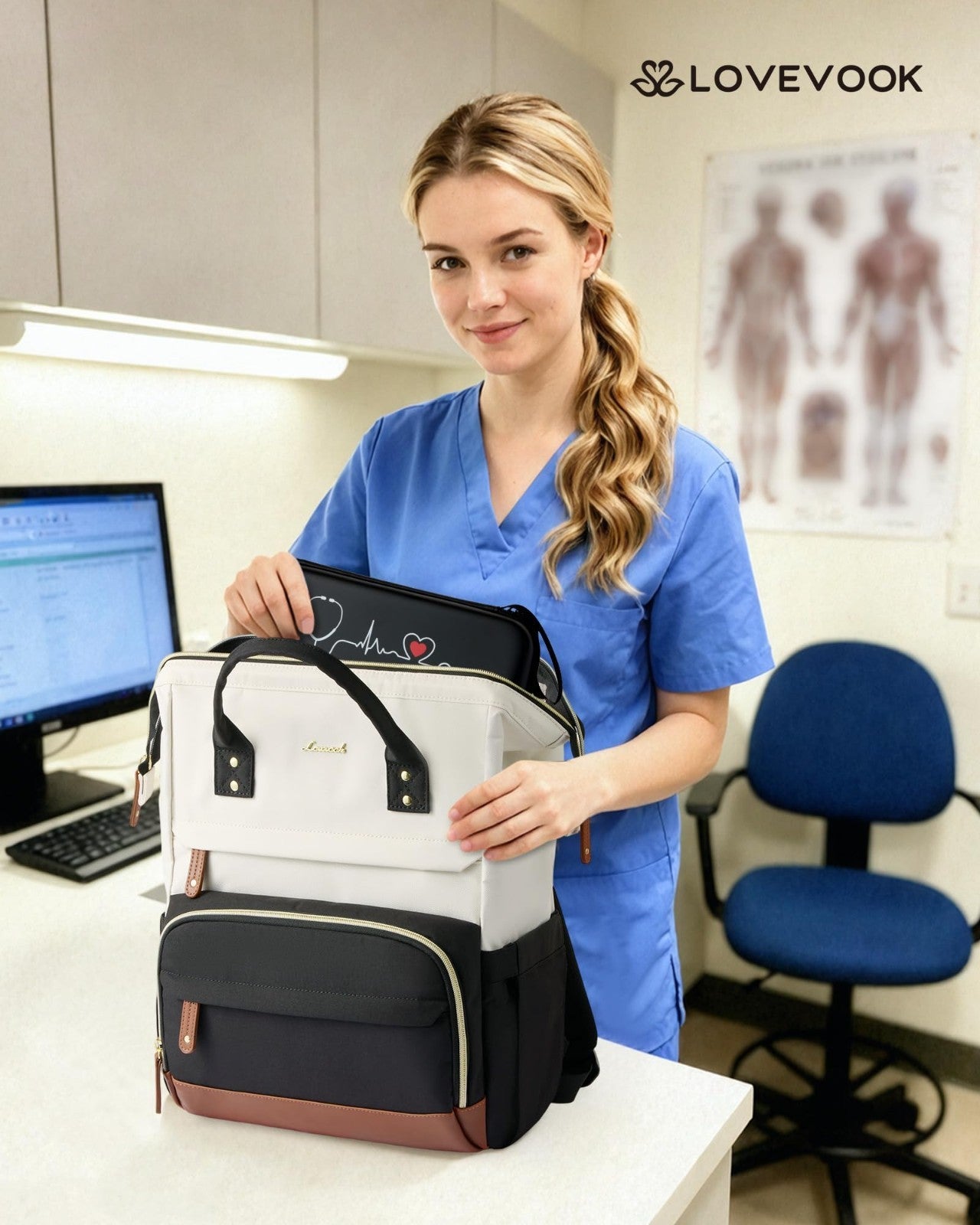 Nurse Backpack with Stethoscope Case, Wide Open Design, 15.6" Laptop Compartment2