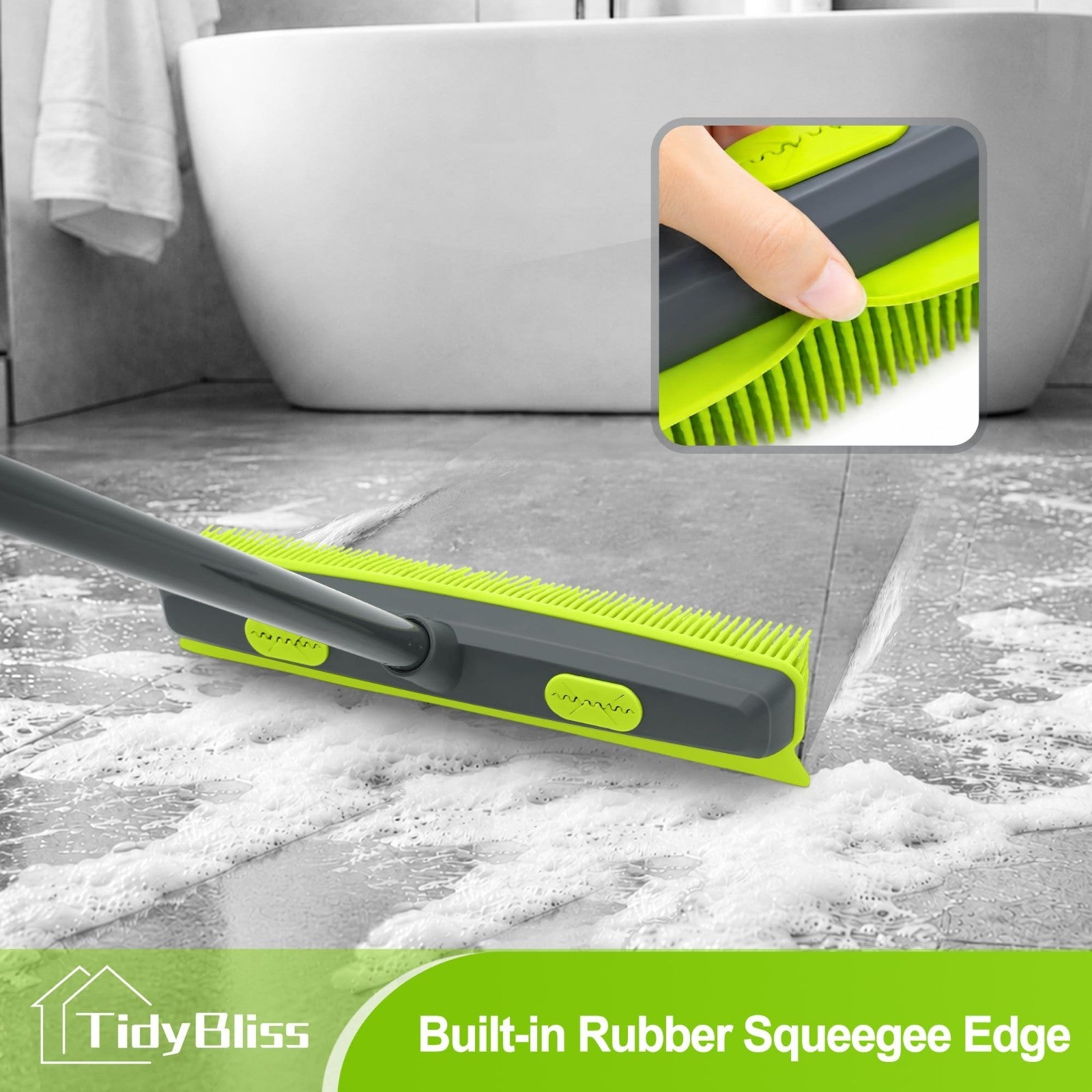 Pet Hair Removal Broom with Squeegee, 55" Rubber Brush & Microfiber Cloth for Ca3