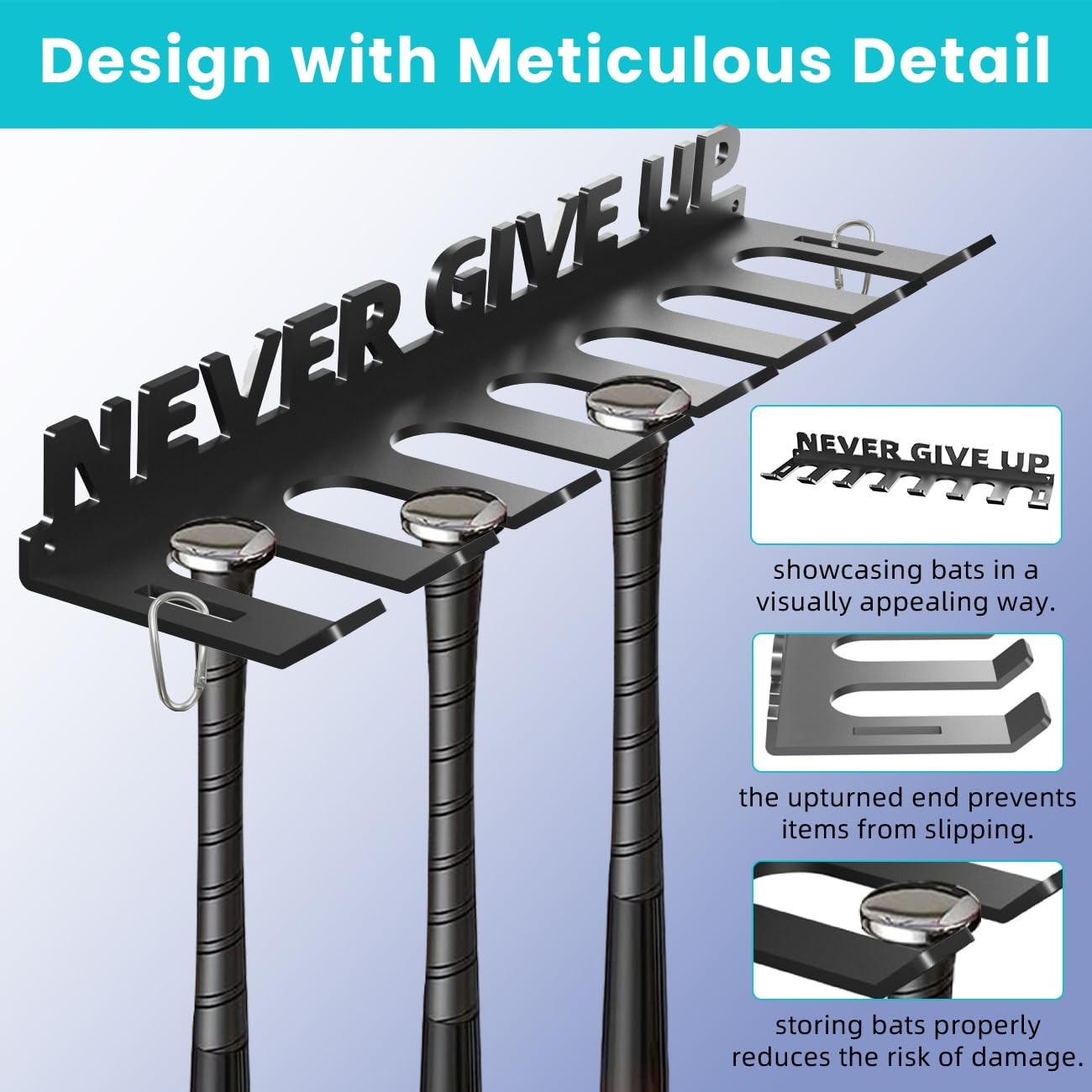Heavy Duty Baseball Bat Holder Wall Mount   Metal Rack for 14 Bats, Softball Sto11