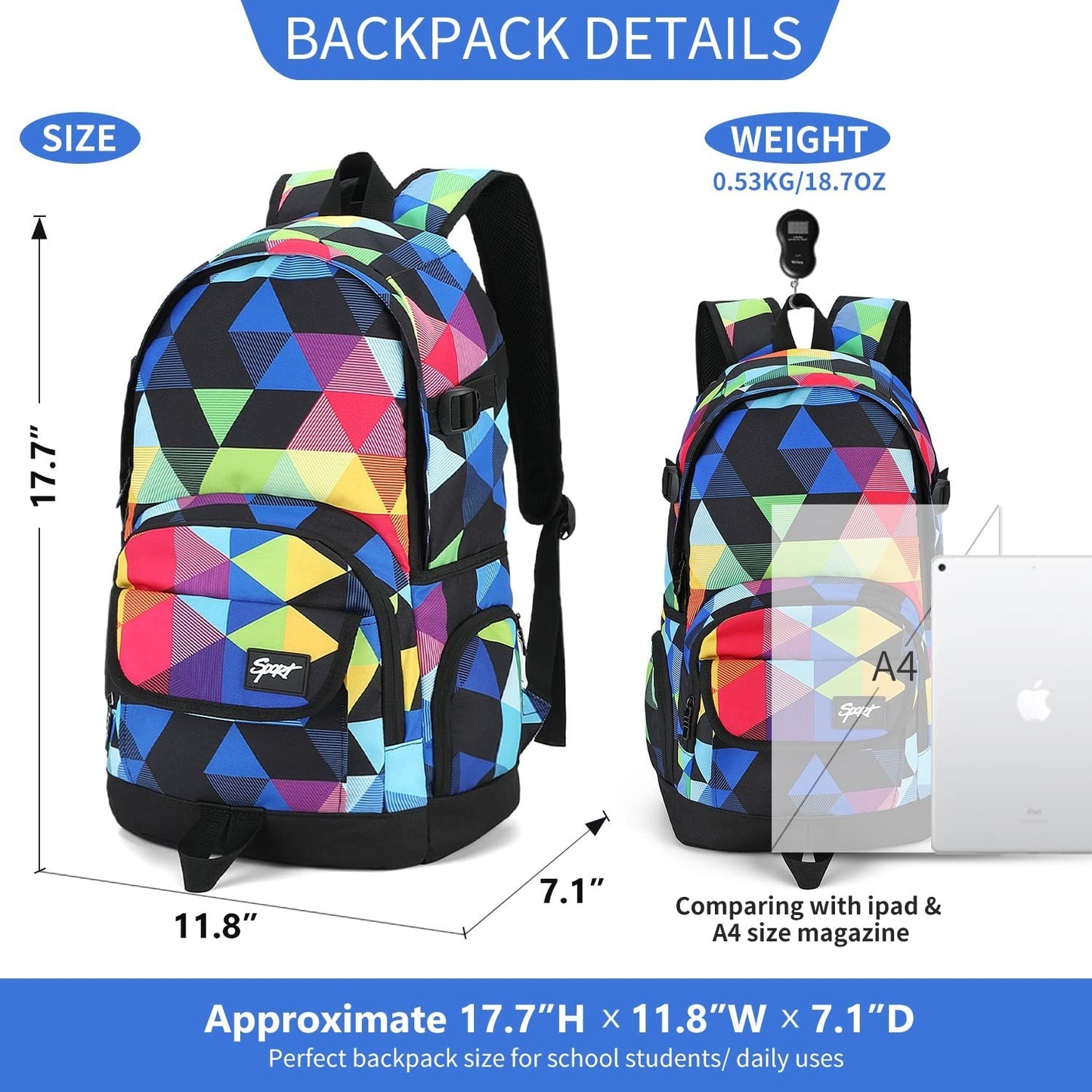 Lightweight School Backpack Travel Bag for Men & Women   College & Travel Use3